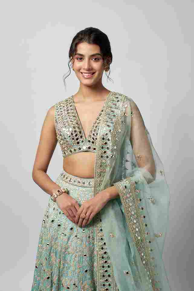 A model showcasing Sama Lehenga Set by Gopi Vaid from Gopi Vaid's collection