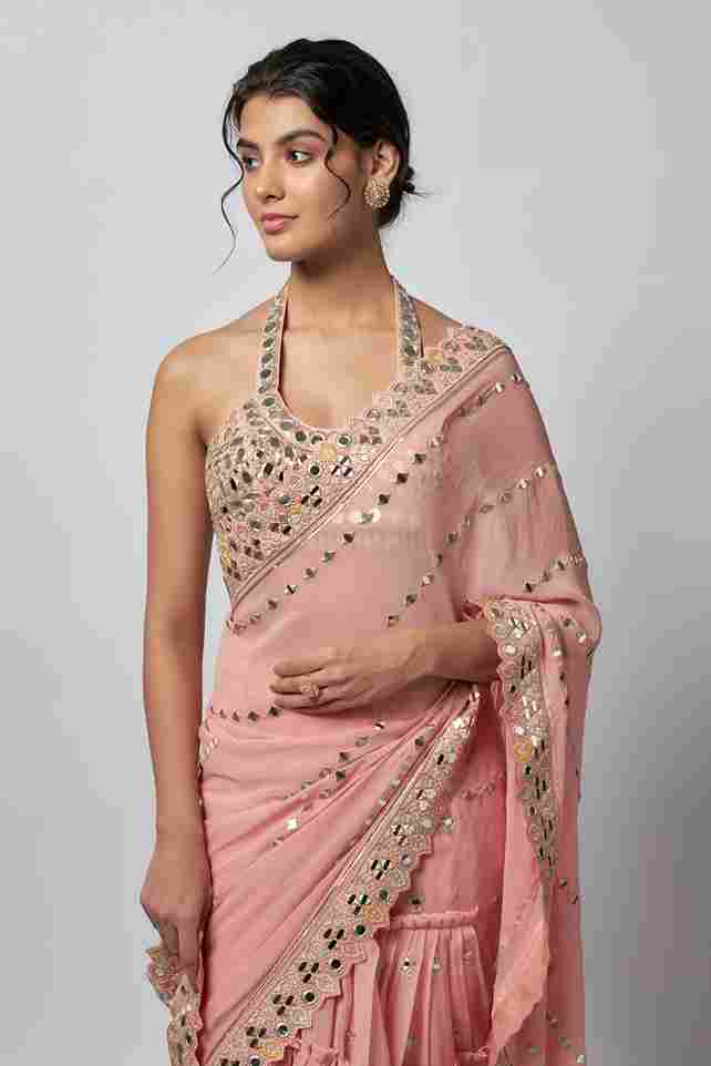 A model showcasing Shama Saree Set by Gopi Vaid from Gopi Vaid's collection