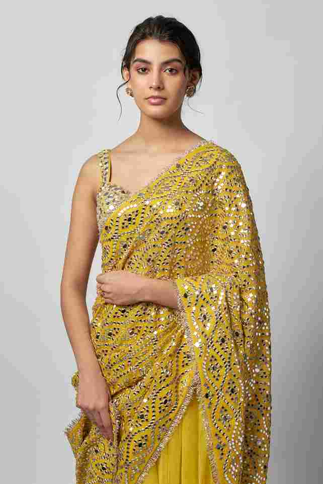 A model showcasing Nandana Saree Set by Gopi Vaid from Gopi Vaid's collection