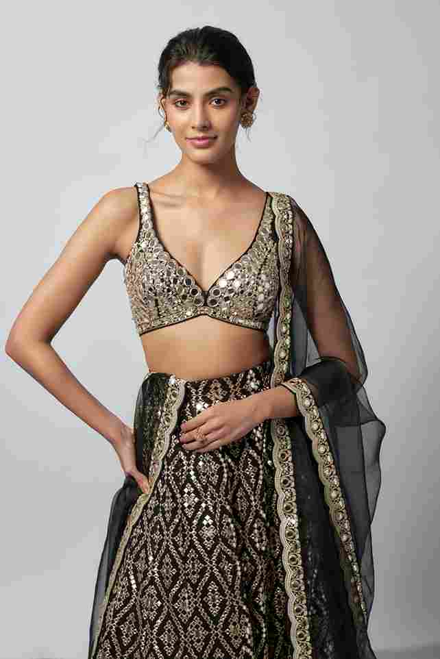 A model showcasing Ganishka Lehenga Set by Gopi Vaid from Gopi Vaid's collection