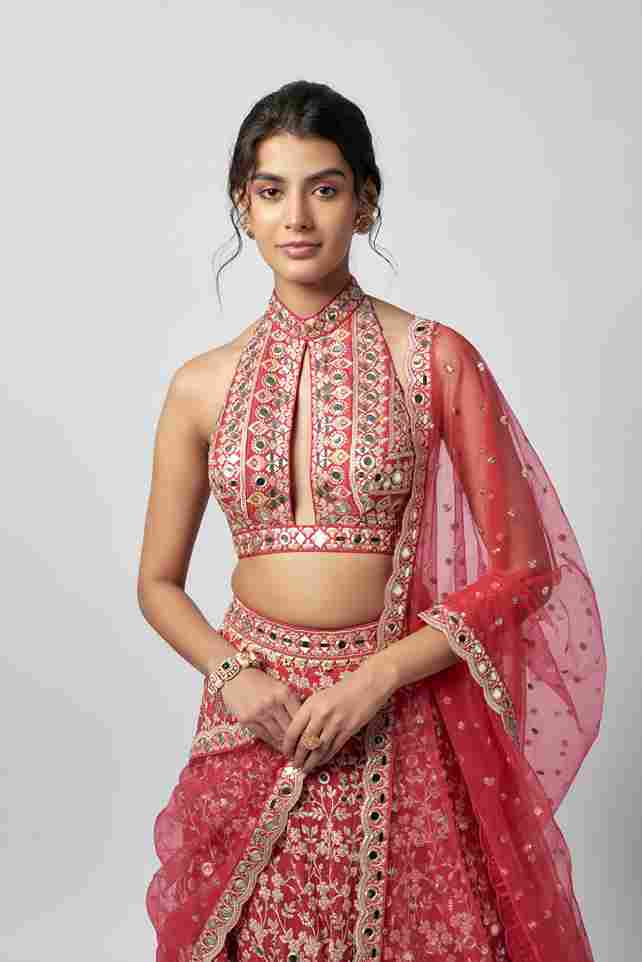 A model showcasing Laanya Lehenga Set by Gopi Vaid from Gopi Vaid's collection A model showcasing Laanya Lehenga Set by Gopi Vaid from Gopi Vaid's collection