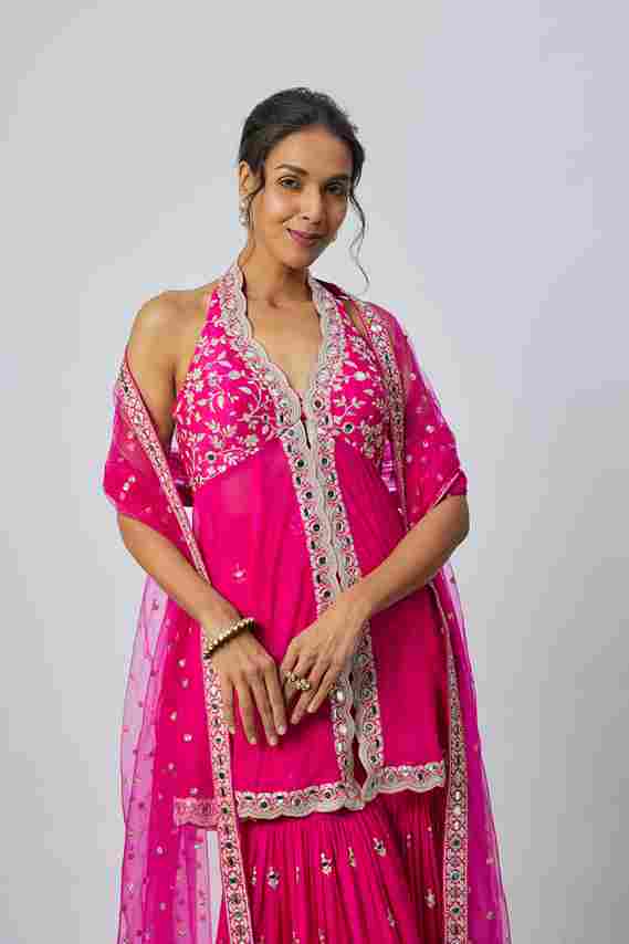 A model showcasing Eila Sharara Set by Gopi Vaid from Gopi Vaid's collection