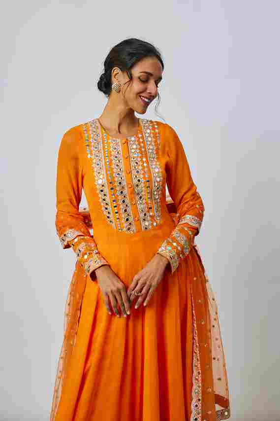 A model showcasing Varya Anarkali Set by Gopi Vaid from Gopi Vaid's collection