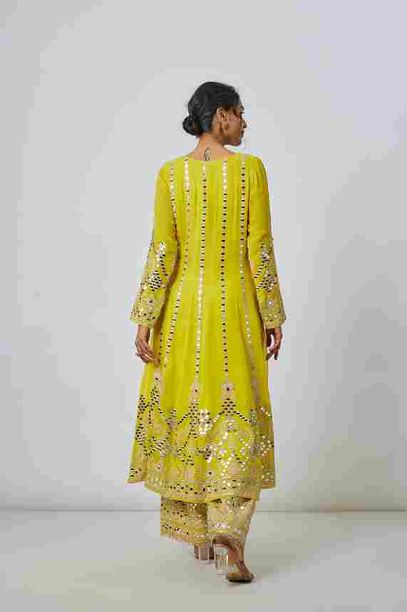 A model showcasing Cheshtha Anarkali Set by Gopi Vaid from Gopi Vaid's collection