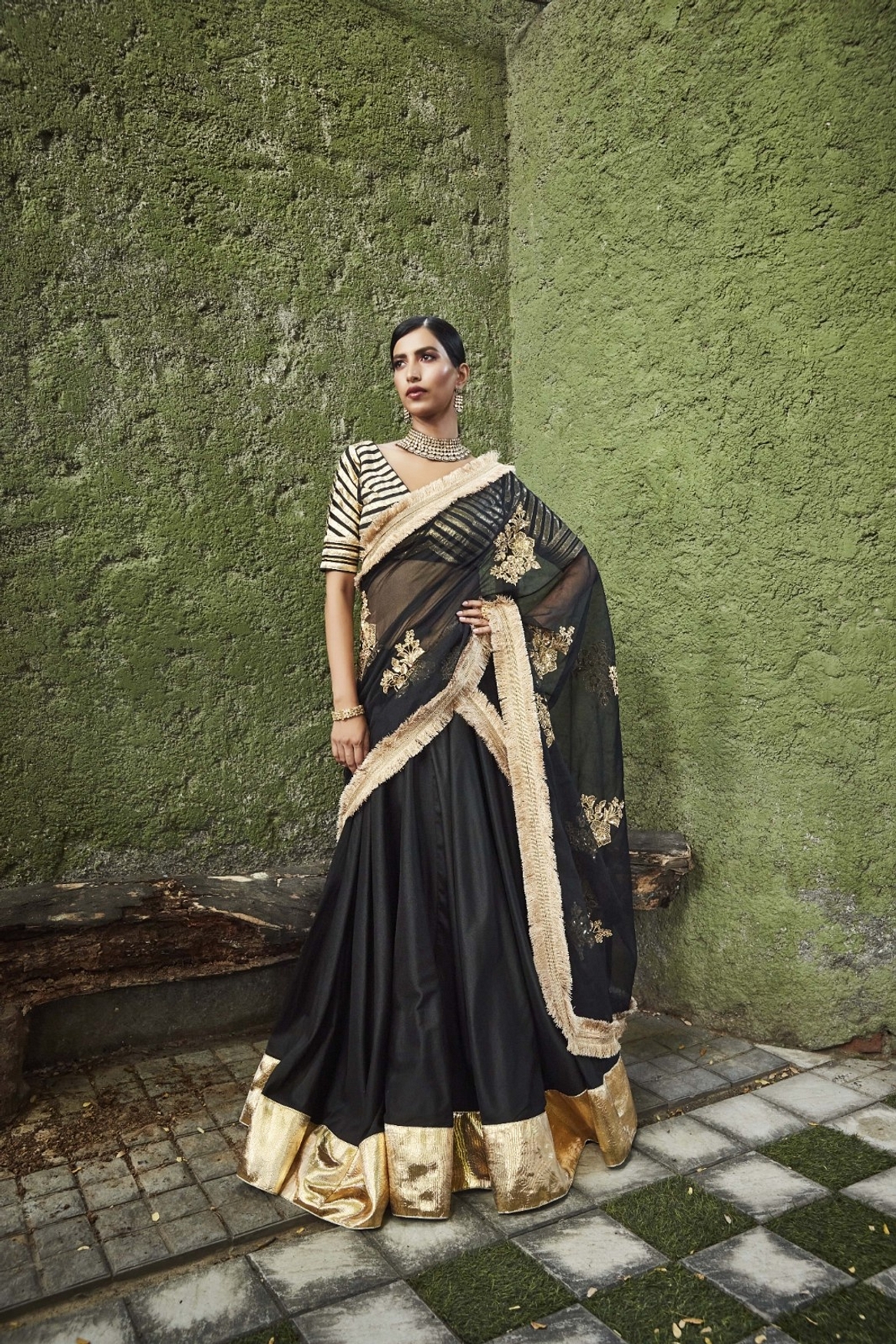 A model showcasing Black Silk Lehenga Feature image by Ranian from Ranian's collection