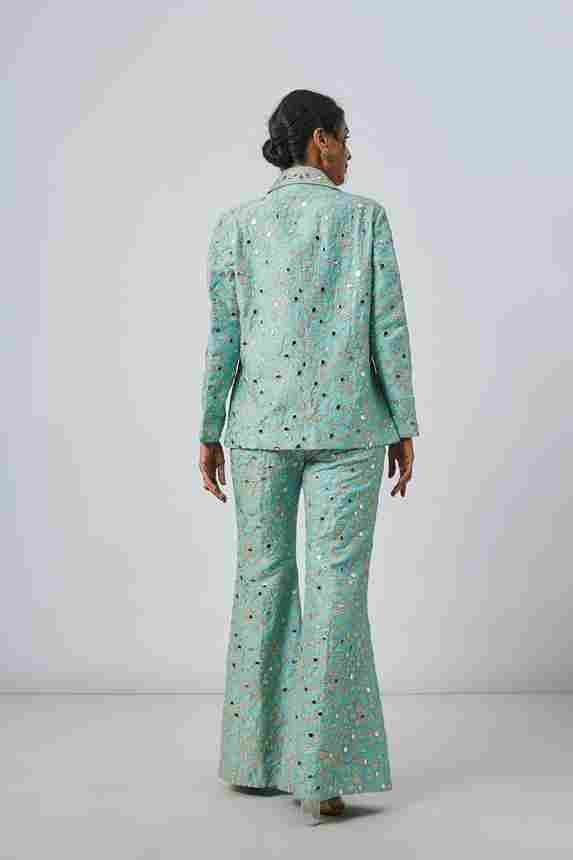 A model showcasing Blue Sanura Pant Set by Gopi Vaid from Gopi Vaid's collection