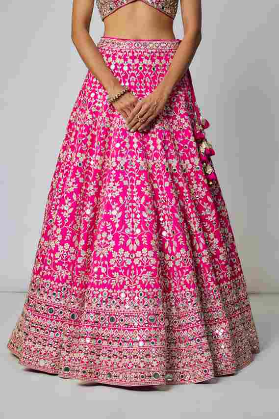 A model showcasing Niranjana Lehenga Set by Gopi Vaid from Gopi Vaid's collection
