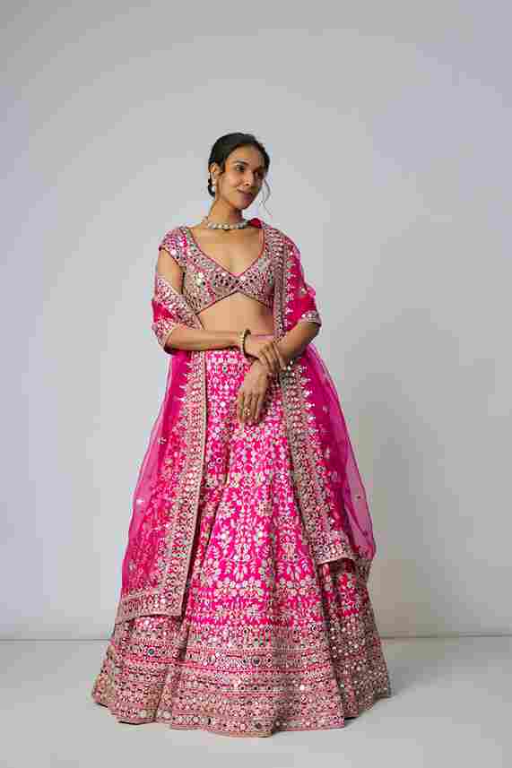 A model showcasing Niranjana Lehenga Set by Gopi Vaid from Gopi Vaid's collection