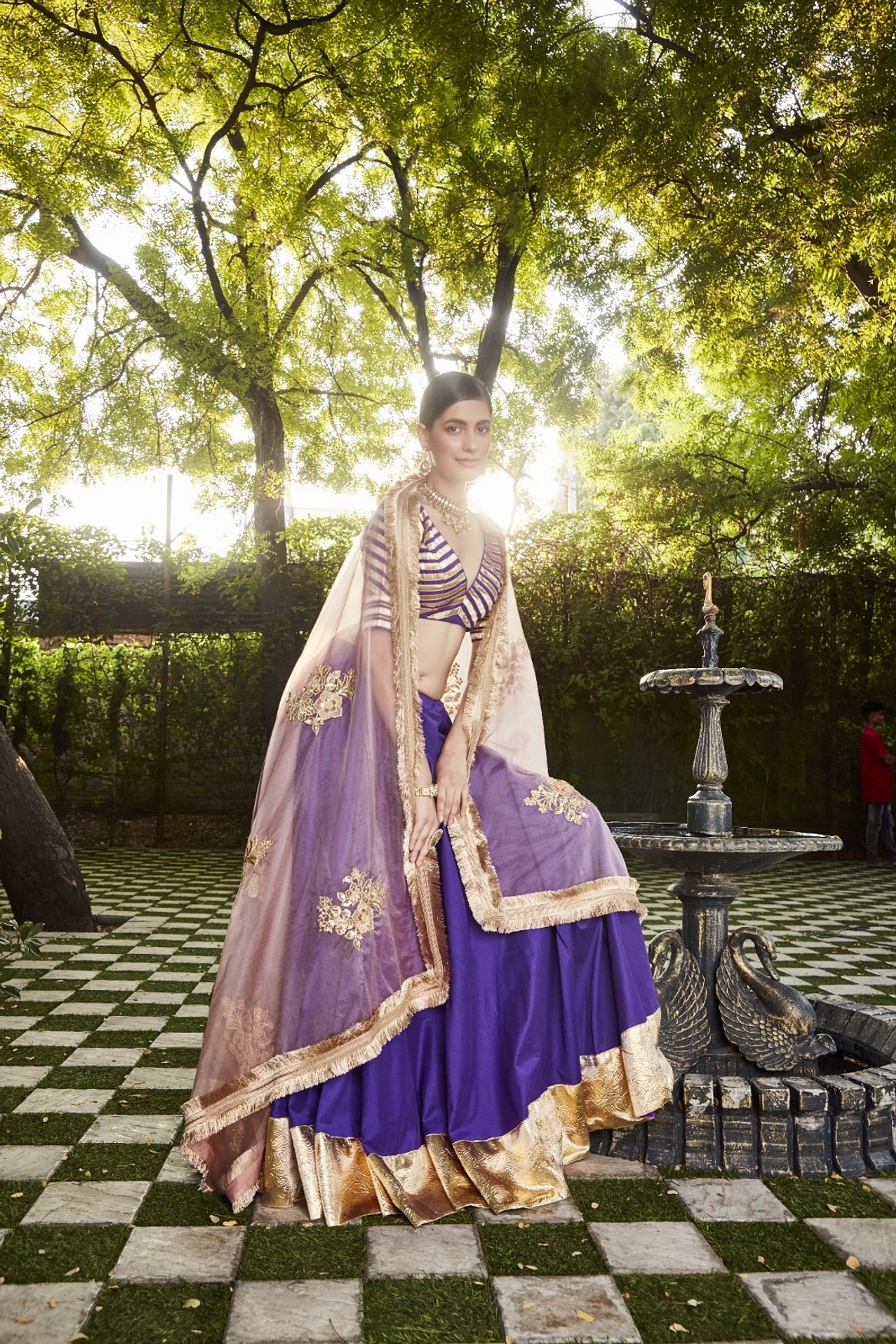A model showcasing Purple Silk Lehenga Feature image by Ranian from Ranian's collection