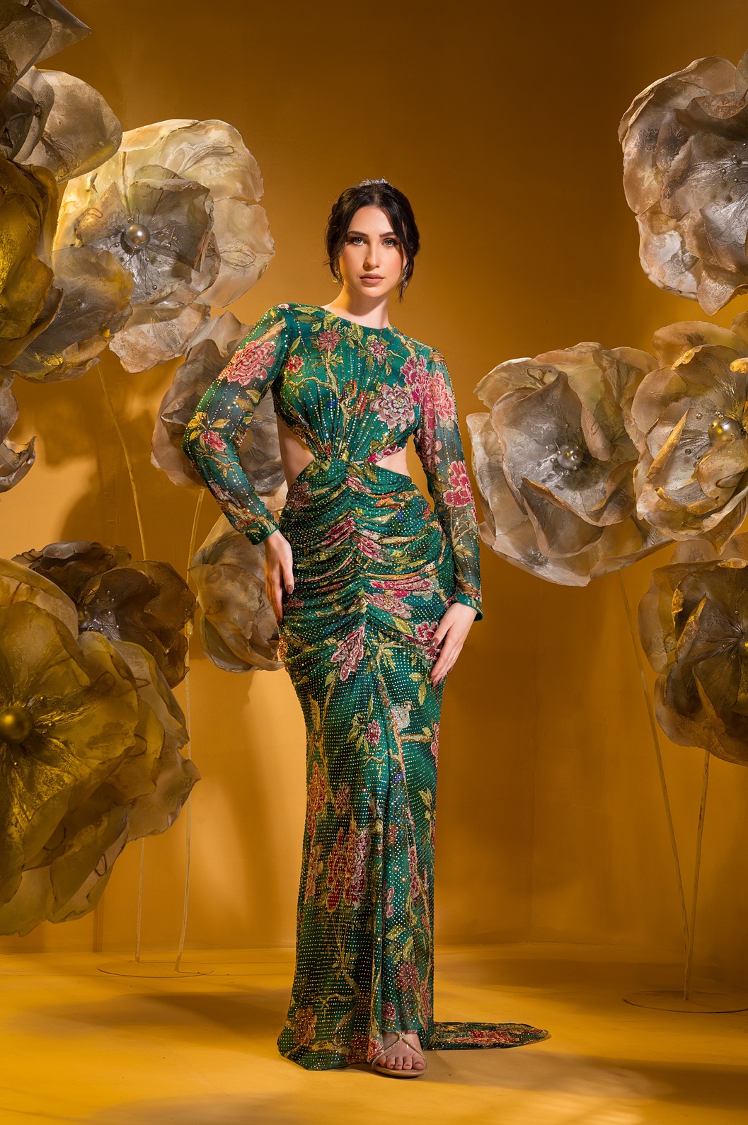 A model showcasing Printed Evening Gown by Q By Sonia Baderia from Q By Sonia Baderia's collection