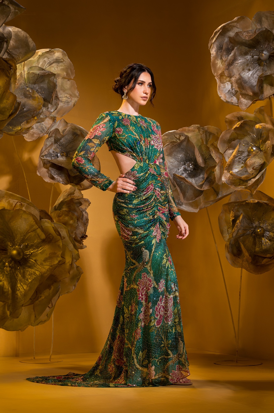 A model showcasing Printed Evening Gown by Q By Sonia Baderia from Q By Sonia Baderia's collection