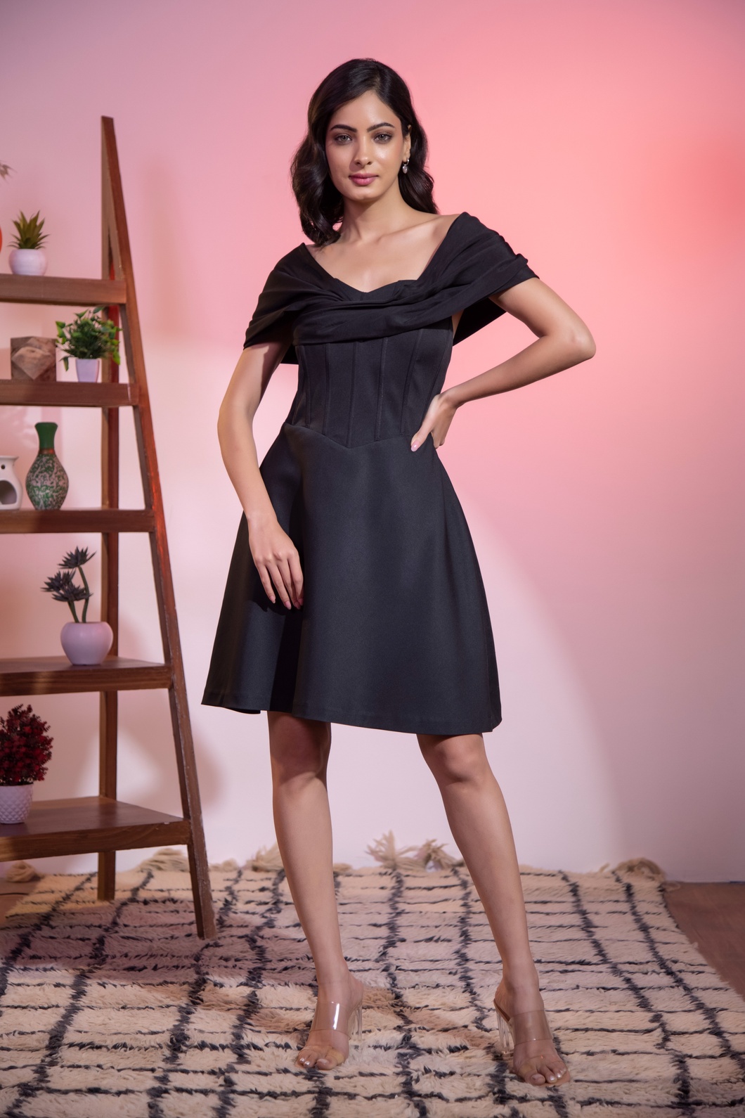 A model showcasing Black Offshoulder by Kanika Verma Couture from Kanika Verma Couture's collection