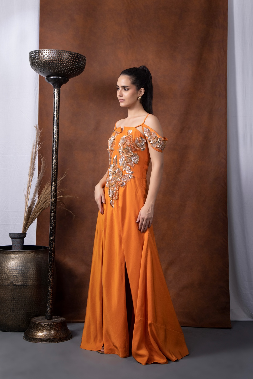 A model showcasing Aura Gownstyle by Kanika Verma Couture from Kanika Verma Couture's collection A model showcasing Aura Gownstyle by Kanika Verma Couture from Kanika Verma Couture's collection