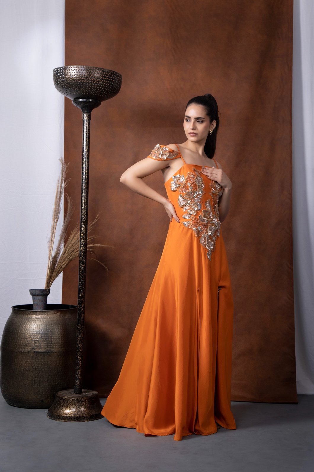 A model showcasing Aura Gownstyle by Kanika Verma Couture from Kanika Verma Couture's collection A model showcasing Aura Gownstyle by Kanika Verma Couture from Kanika Verma Couture's collection