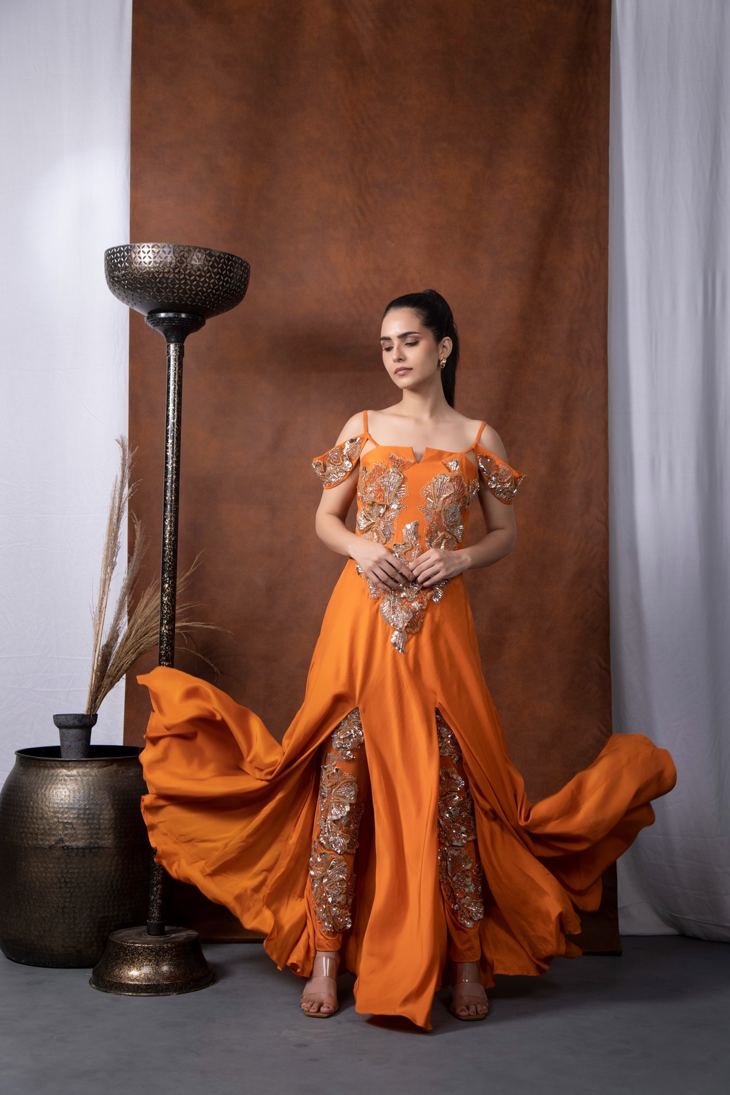 A model showcasing Aura Gownstyle by Kanika Verma Couture from Kanika Verma Couture's collection A model showcasing Aura Gownstyle by Kanika Verma Couture from Kanika Verma Couture's collection