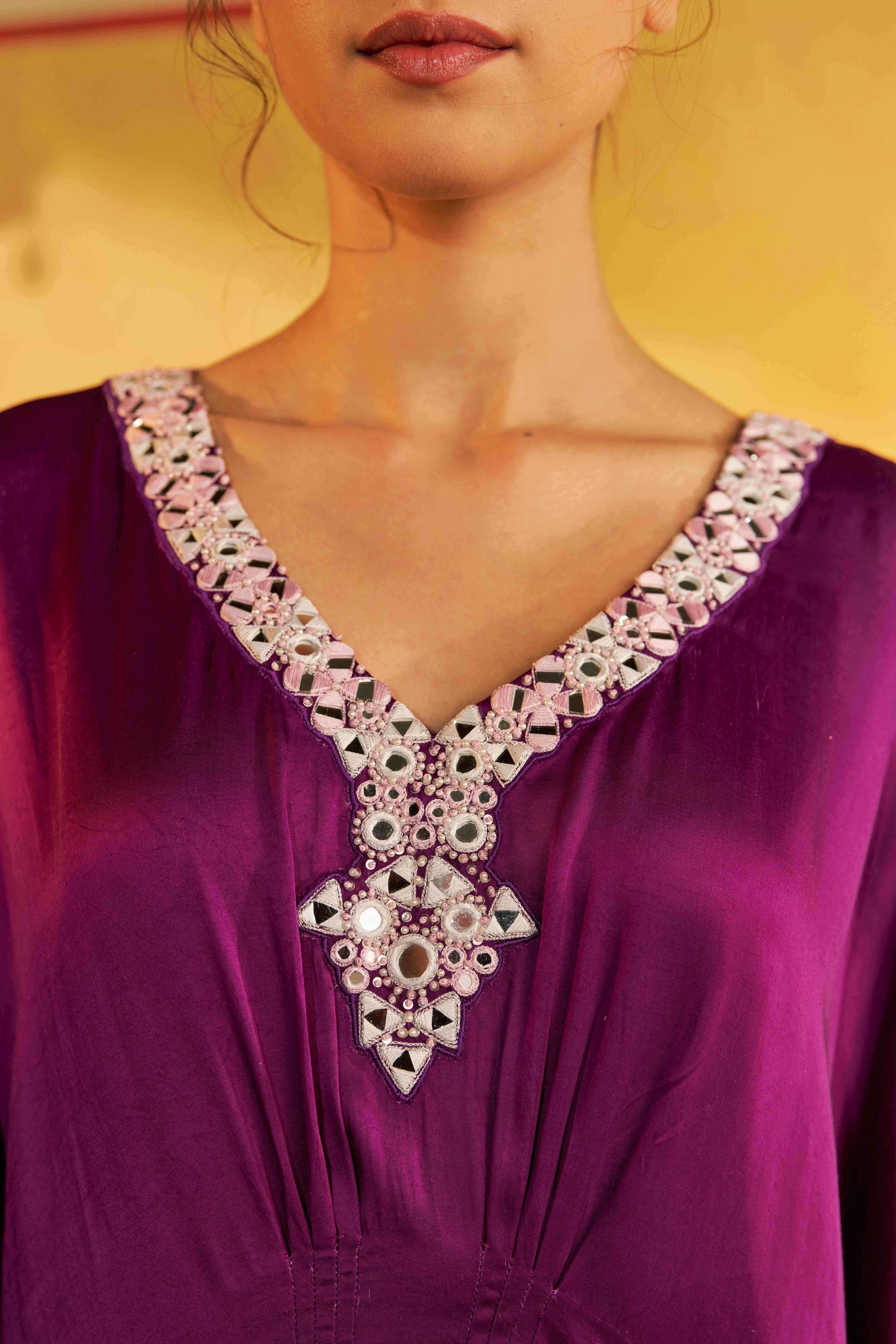 A model showcasing Noor Kaftan Set by Gaamya from Gaamya's collection