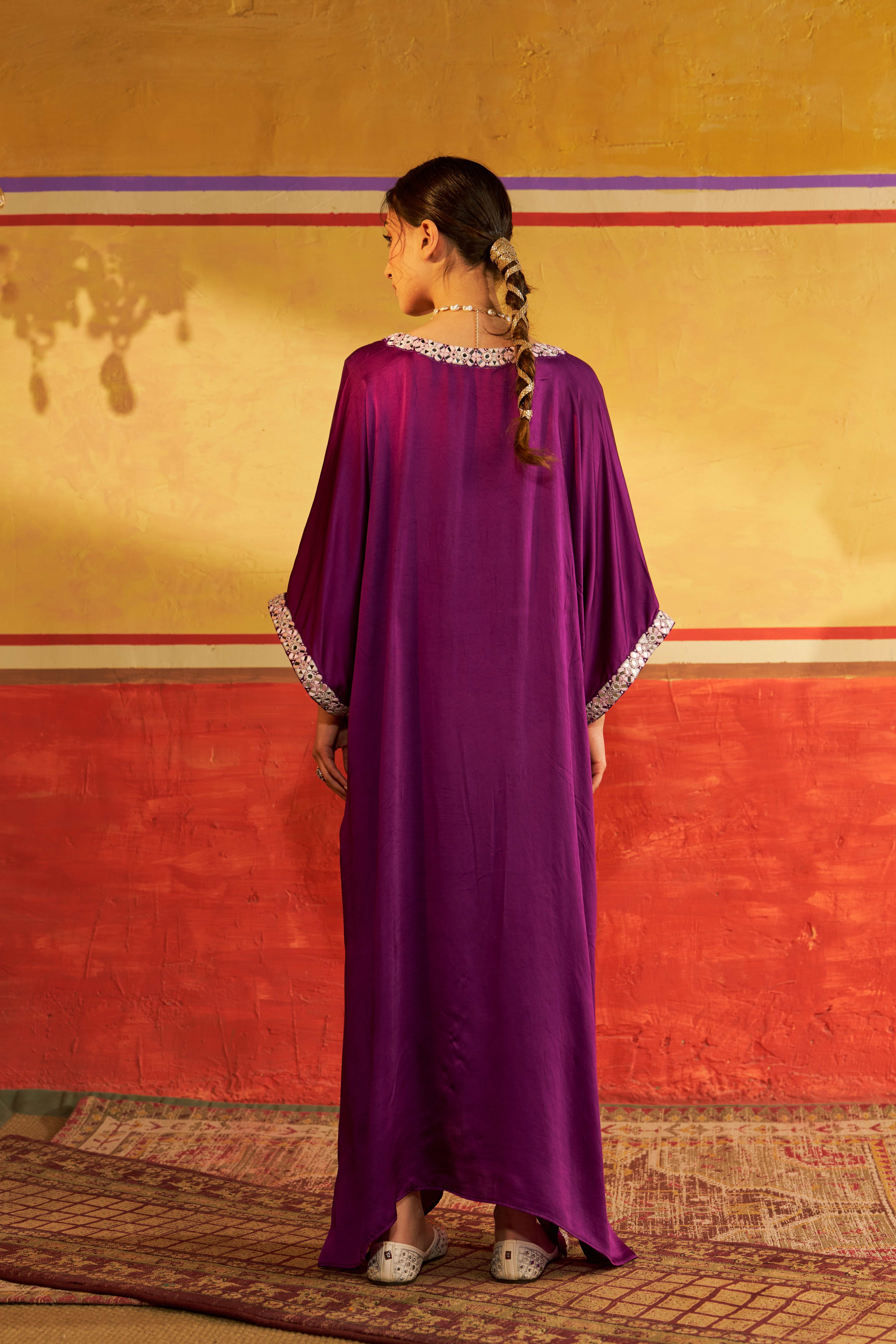 A model showcasing Noor Kaftan Set by Gaamya from Gaamya's collection