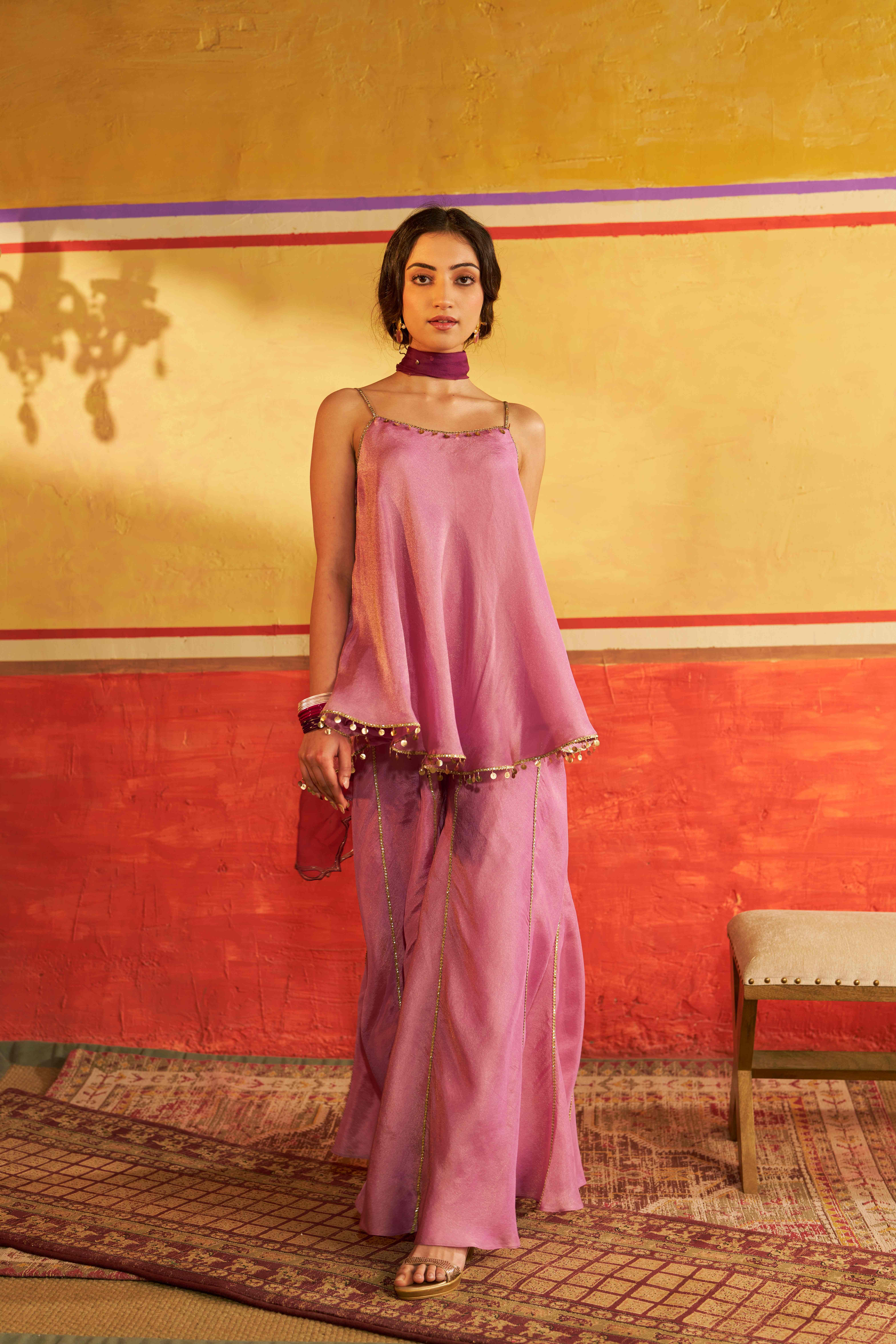 A model showcasing Sangam Lavender Sharara Set Feature image by Gaamya from Gaamya's collection