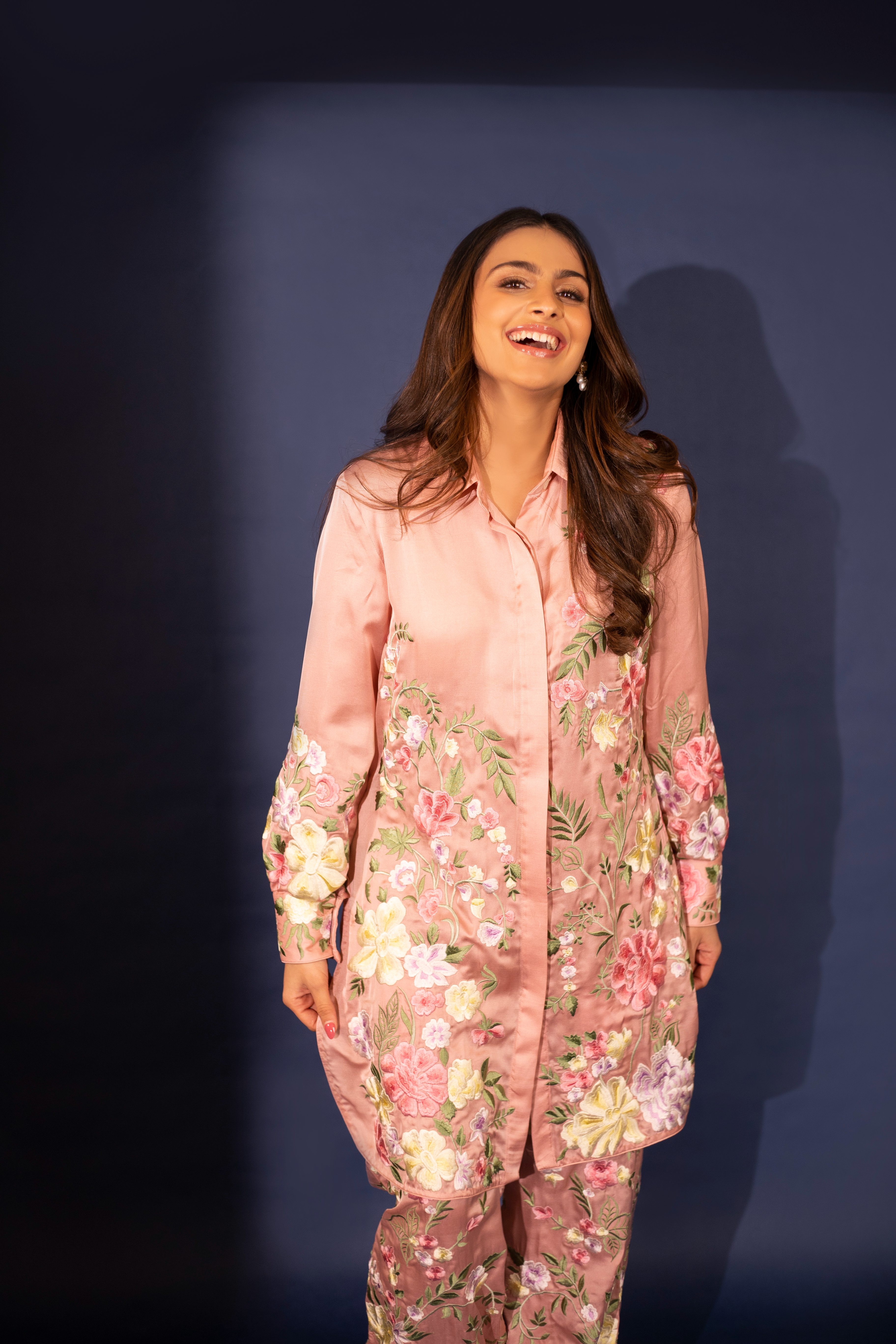 A model showcasing Rosette Rosewood Coord Set by Ashtar from Ashtar's collection A model showcasing Rosette Rosewood Coord Set by Ashtar from Ashtar's collection