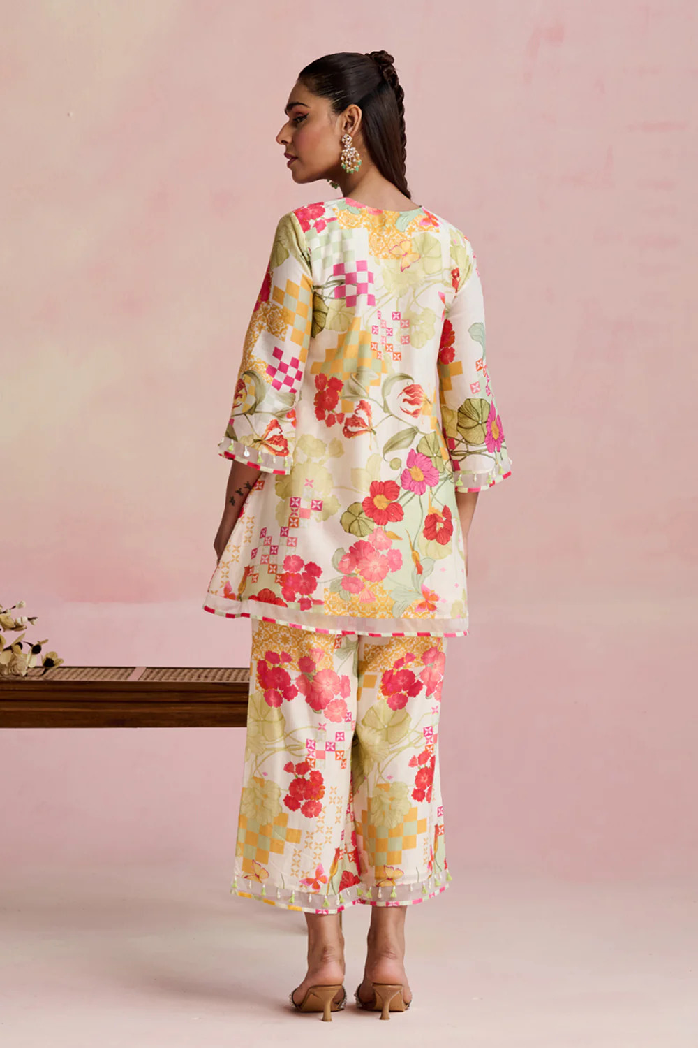 A model showcasing Pihu Short Kurta Set by Nirvair from Nirvair's collection