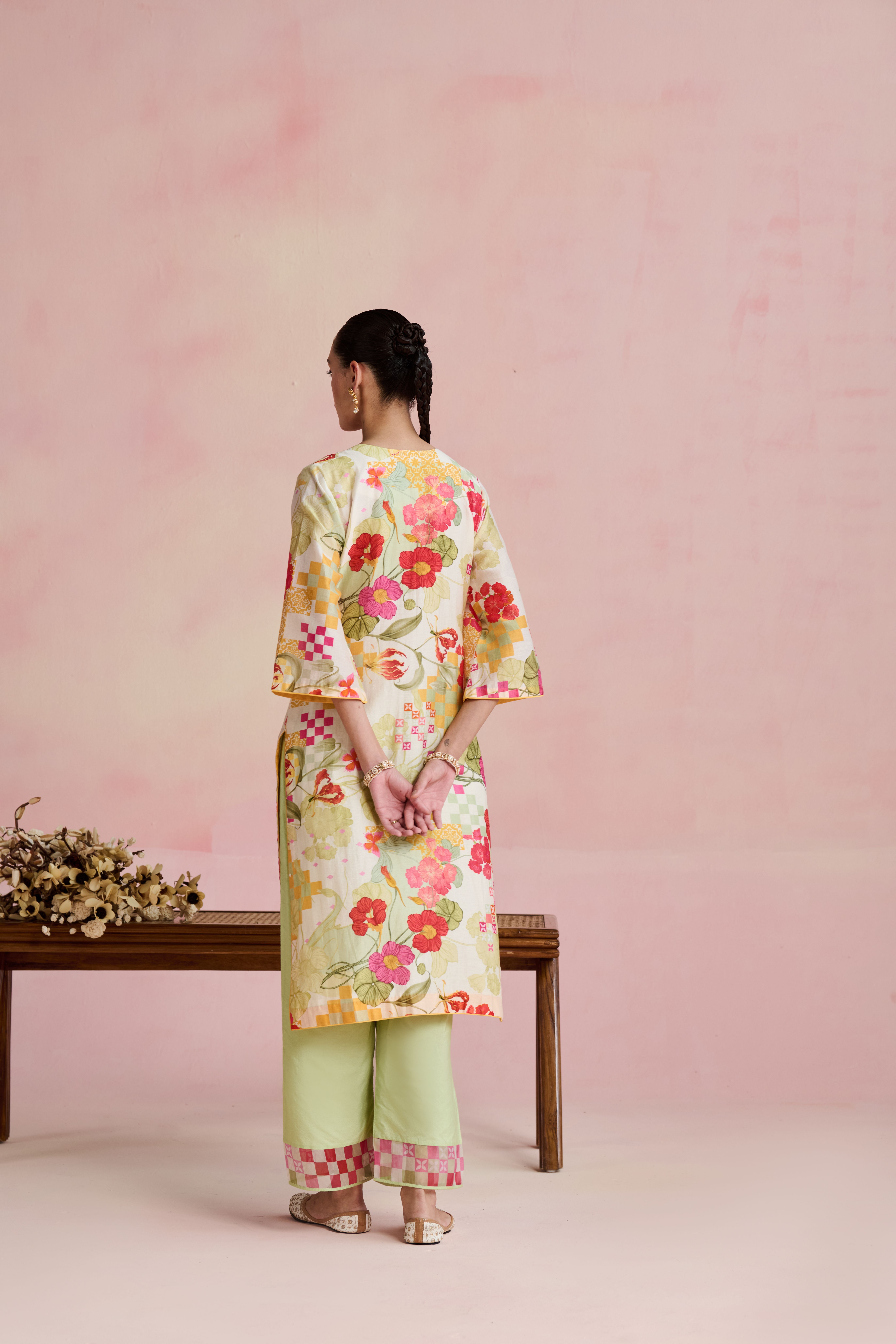 A model showcasing Mishka Multi Kurta And Pants by Nirvair from Nirvair's collection