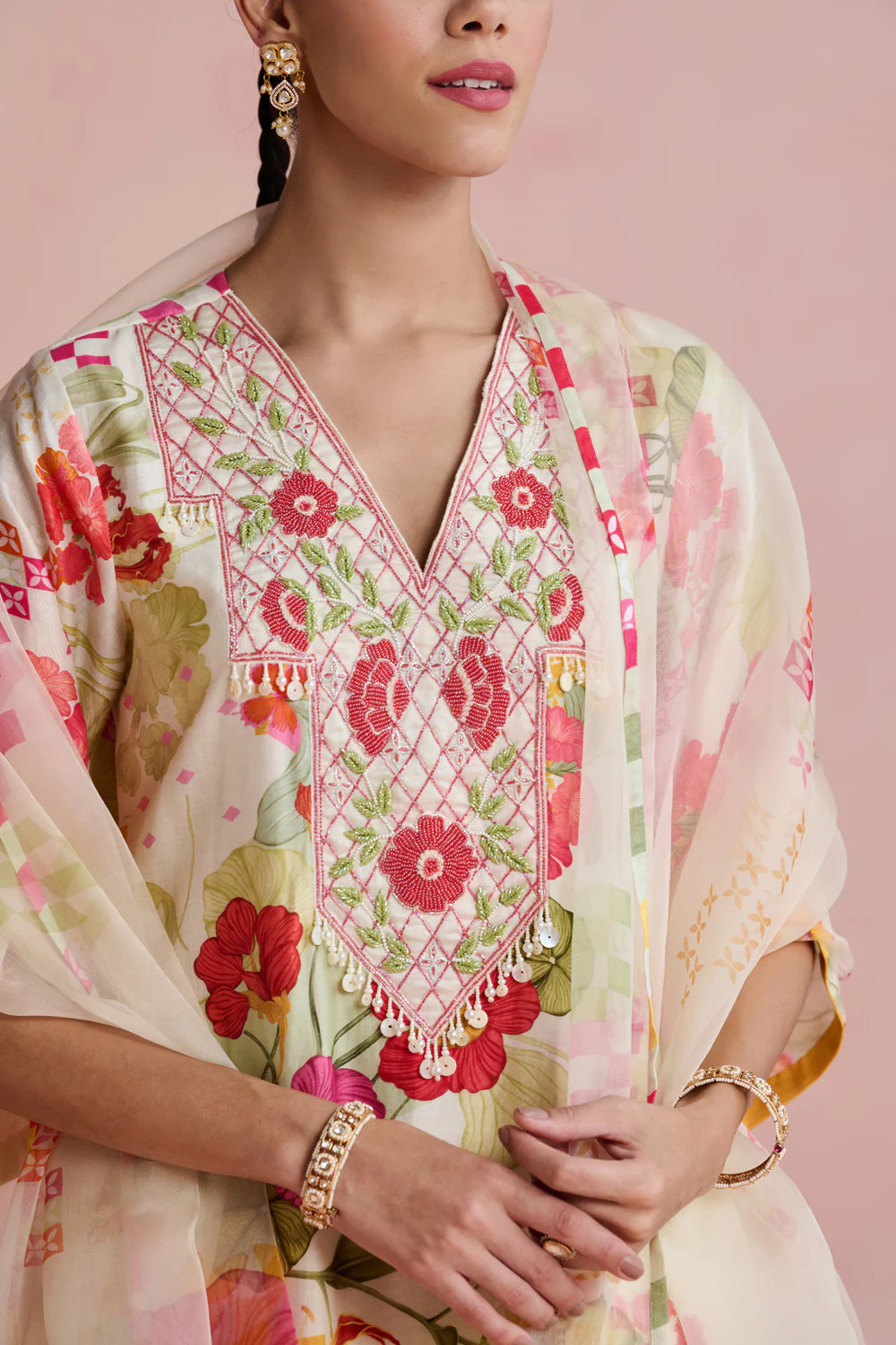 A model showcasing Mishka Multi Kurta And Pants by Nirvair from Nirvair's collection