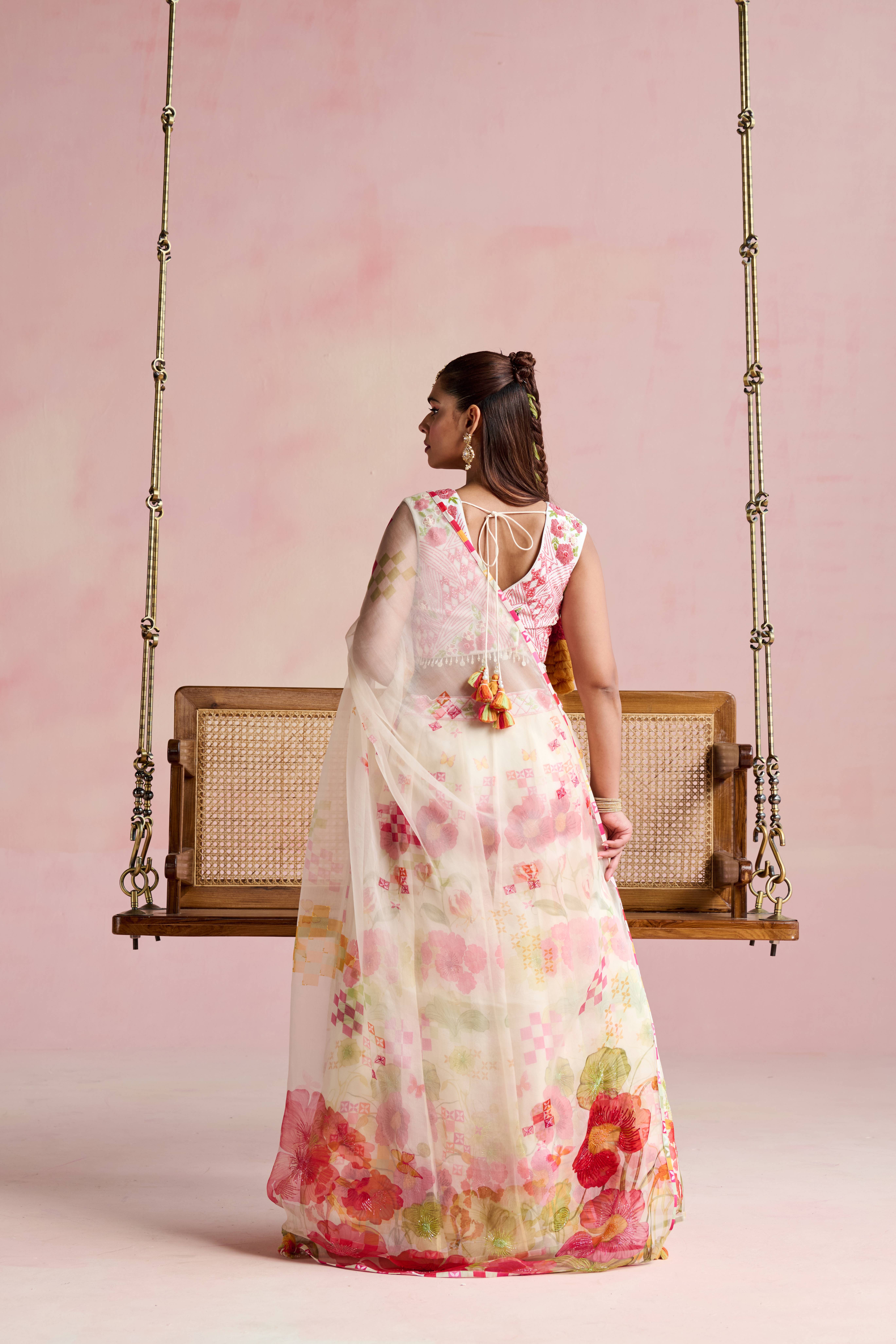 A model showcasing Laya Lehenga Set by Nirvair from Nirvair's collection