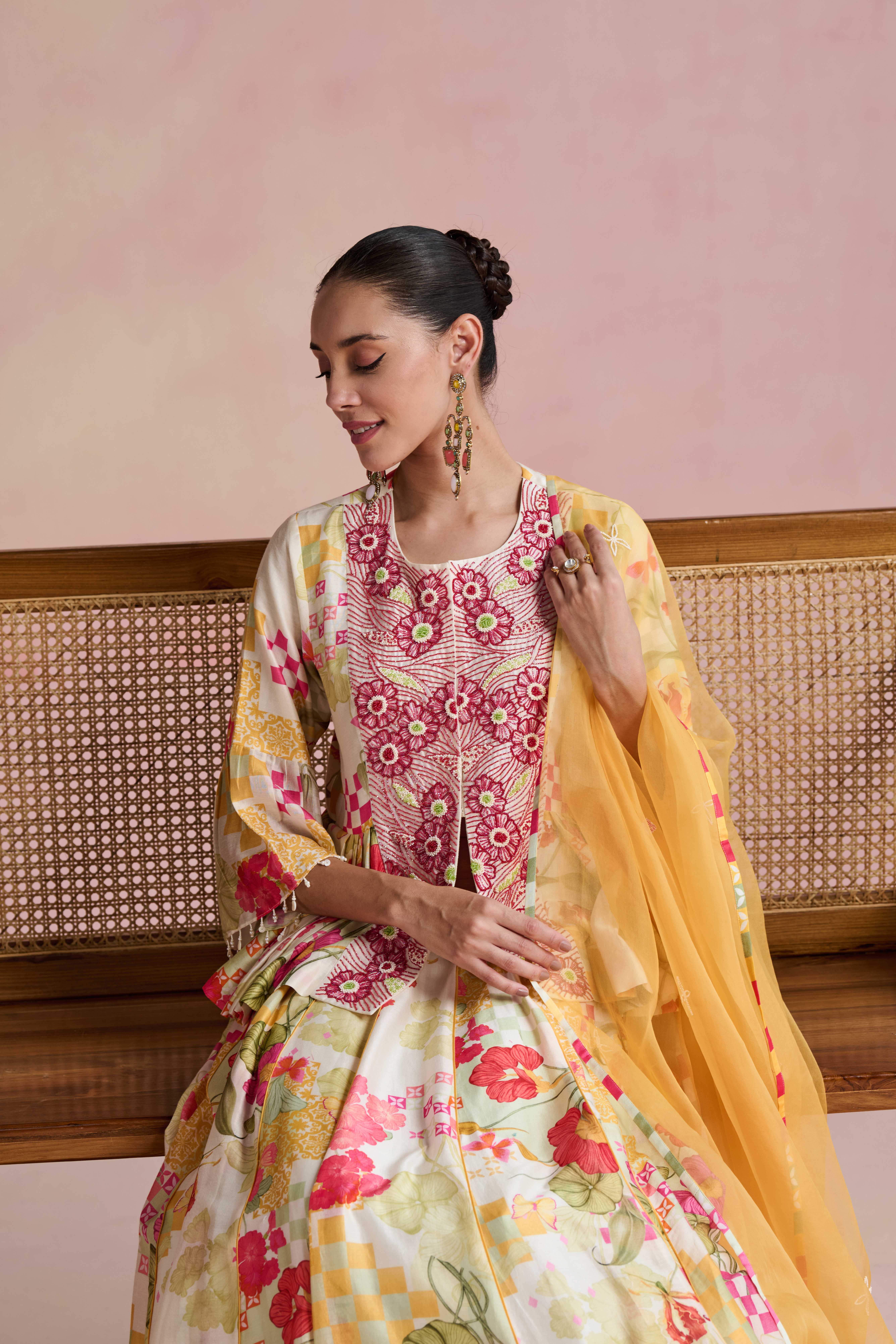 A model showcasing Aswi Lehenga Set by Nirvair from Nirvair's collection