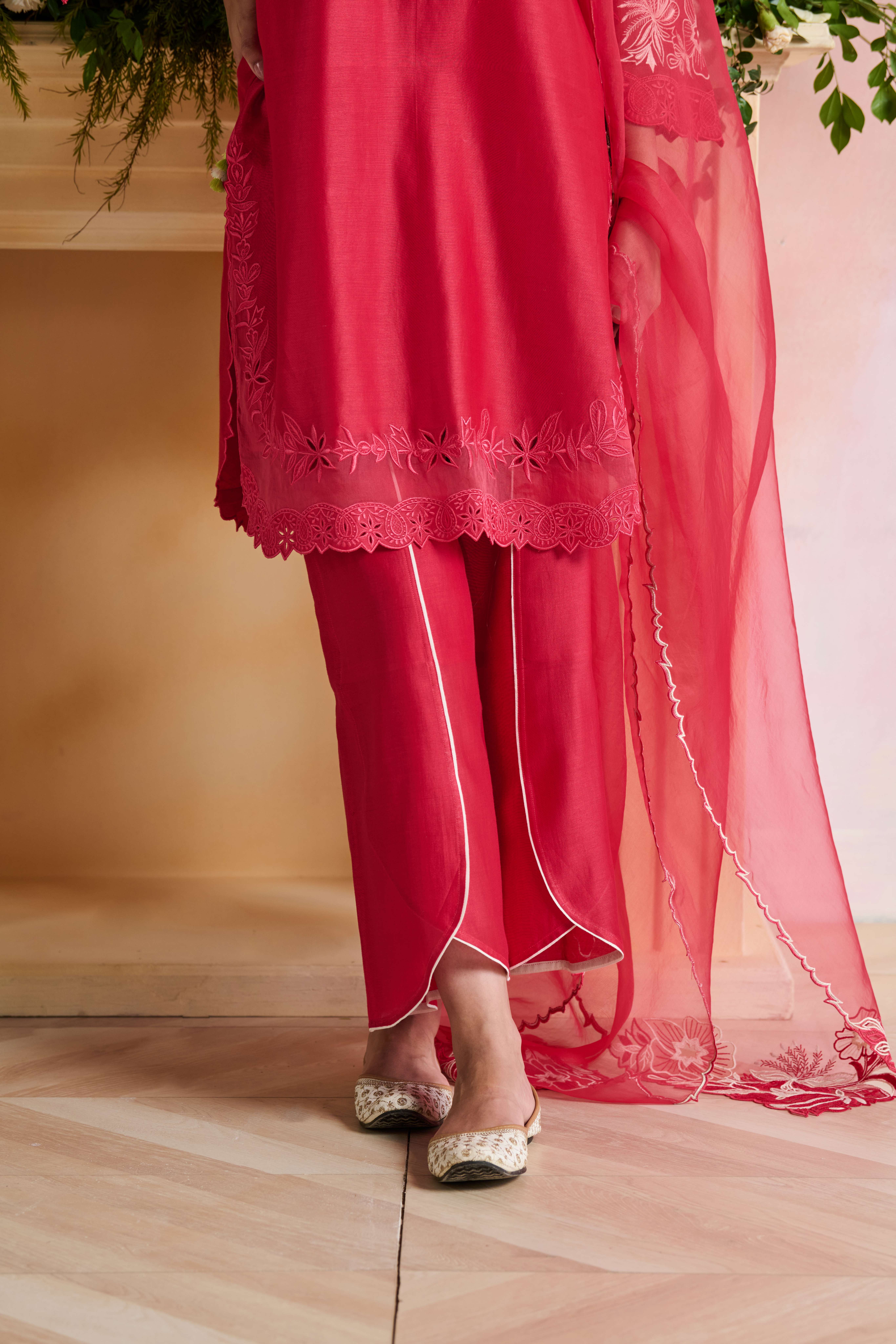 A model showcasing Ishana Bright Pink Kurta Suit by Nirvair from Nirvair's collection