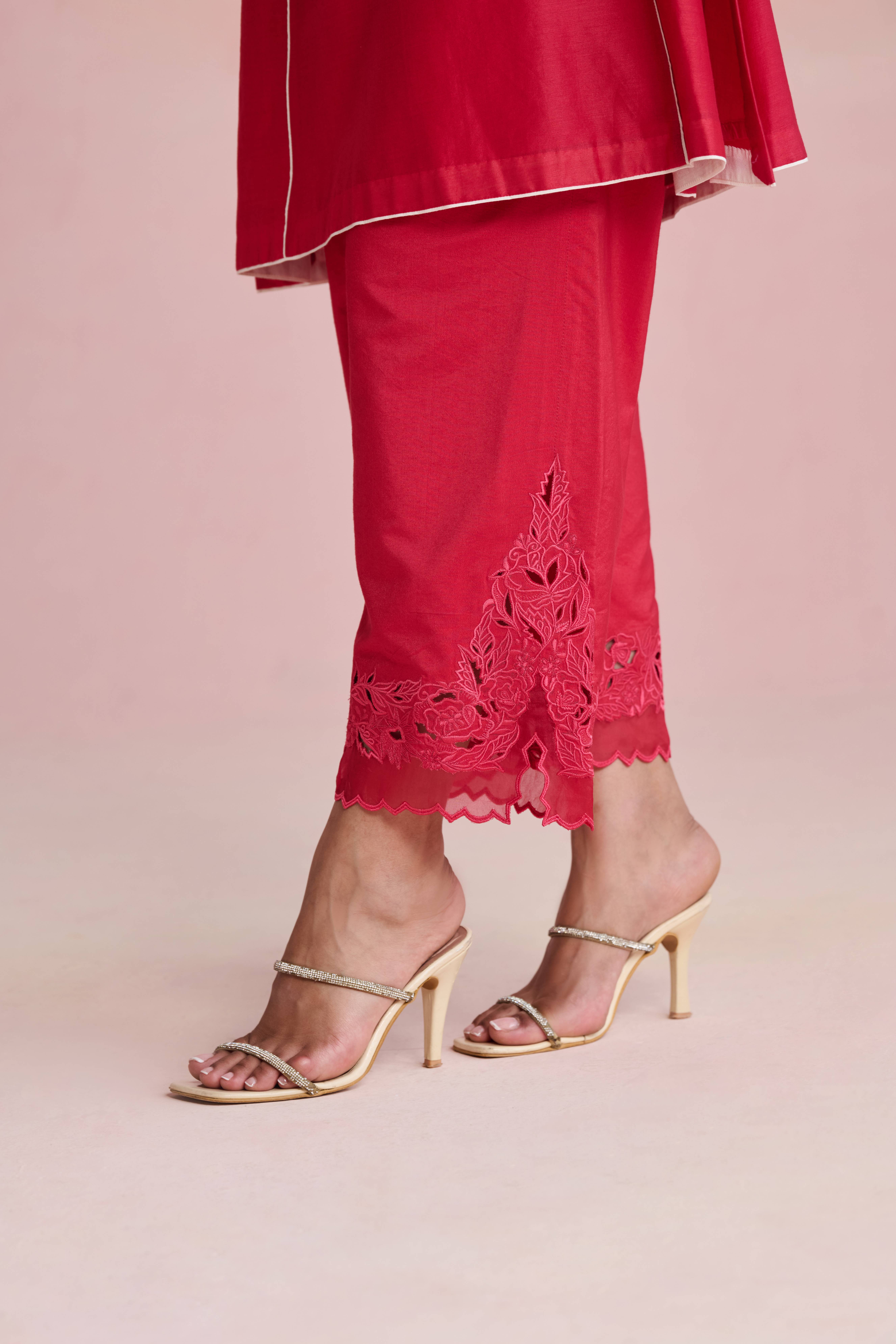 A model showcasing Vaani Raspberry Pink Kurta Set by Nirvair from Nirvair's collection