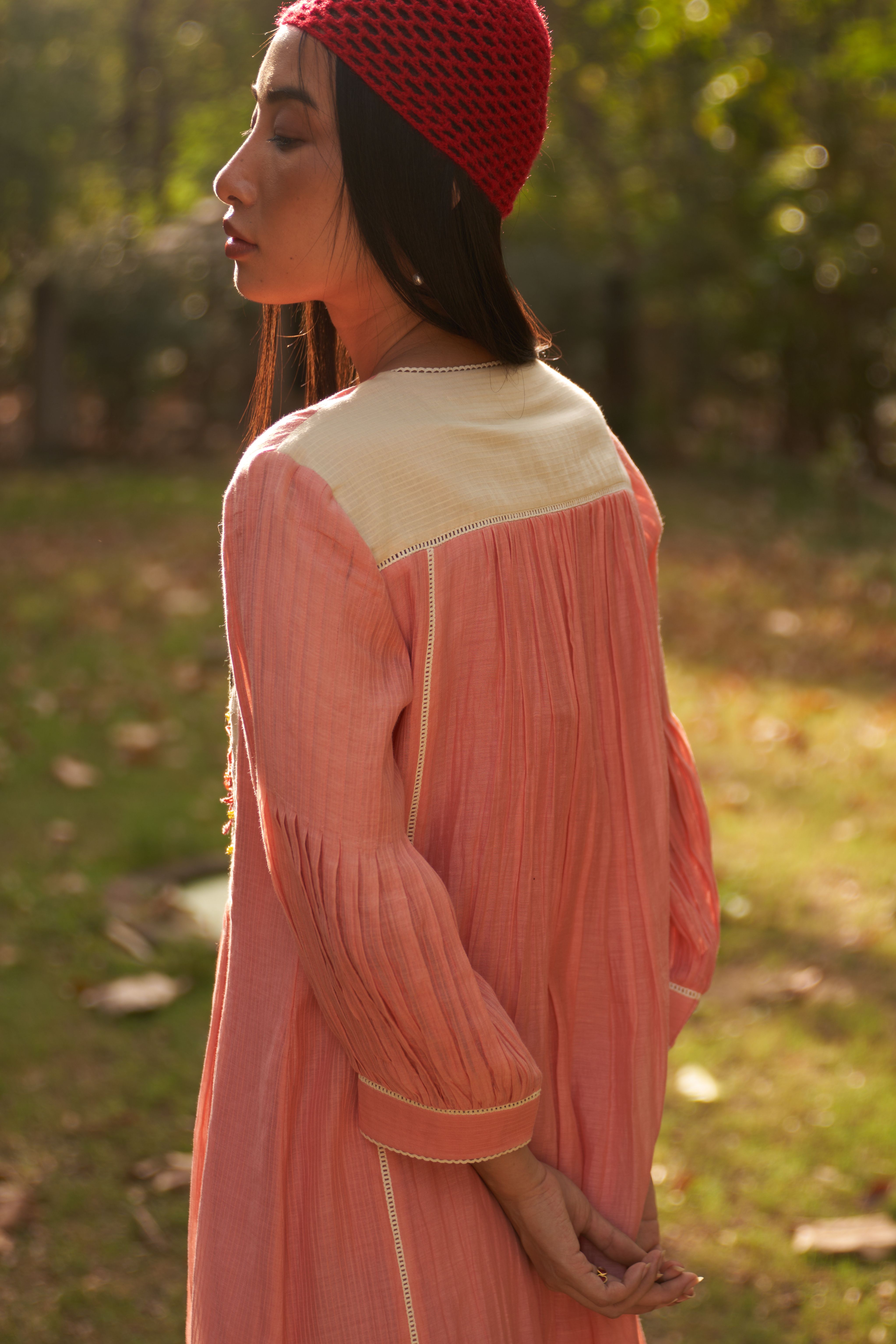 A model showcasing Jasmine Embroidered Dress by Nirvair from Nirvair's collection