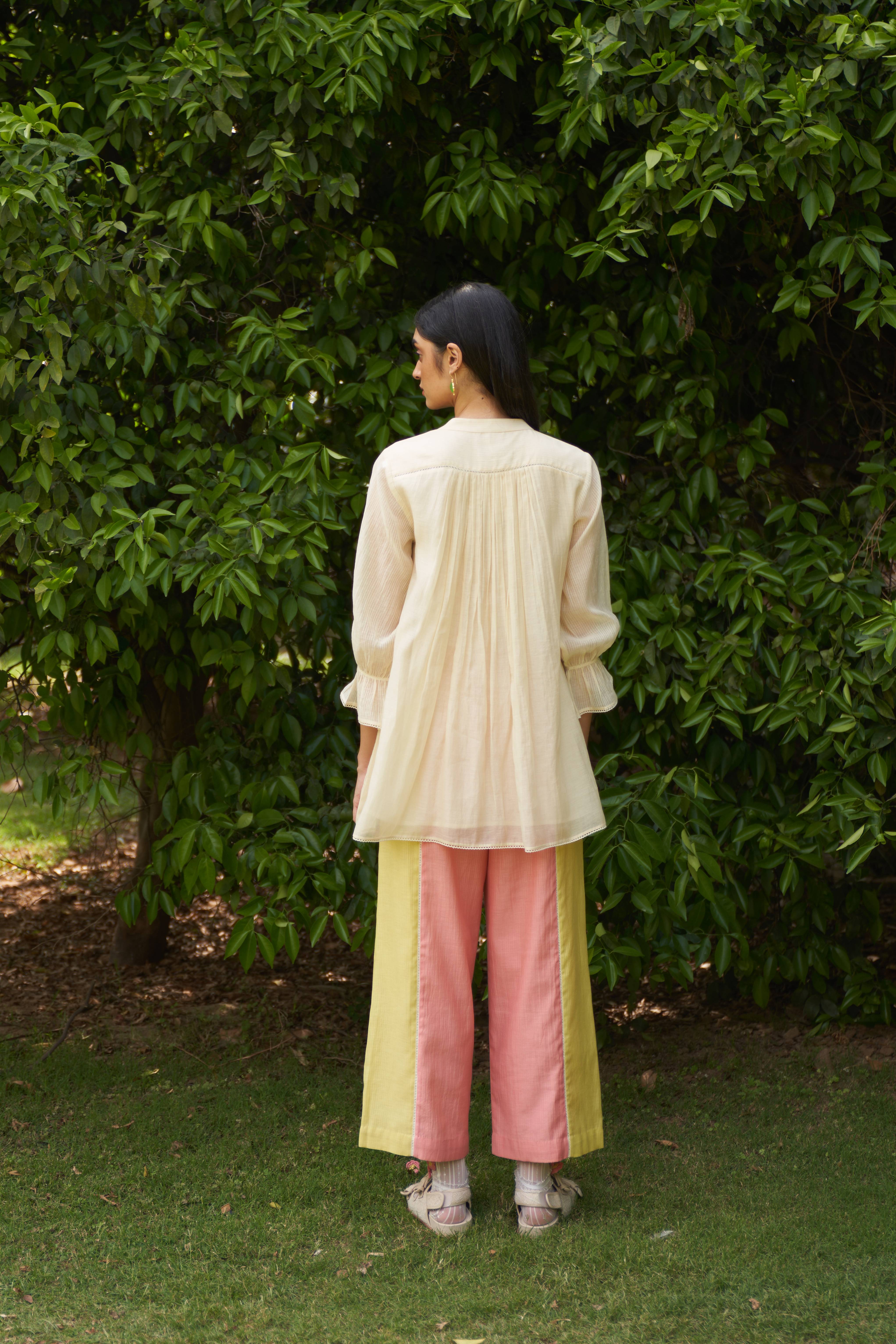 A model showcasing Calla Cream Coord Set by Nirvair from Nirvair's collection