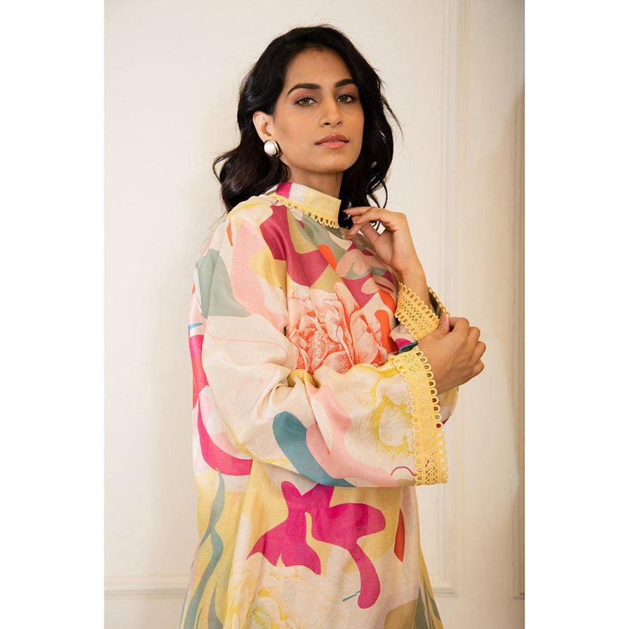 A model showcasing Multicolor Floral Printed Coord Set by Varun Bahl from Varun Bahl's collection A model showcasing Multicolor Floral Printed Coord Set by Varun Bahl from Varun Bahl's collection