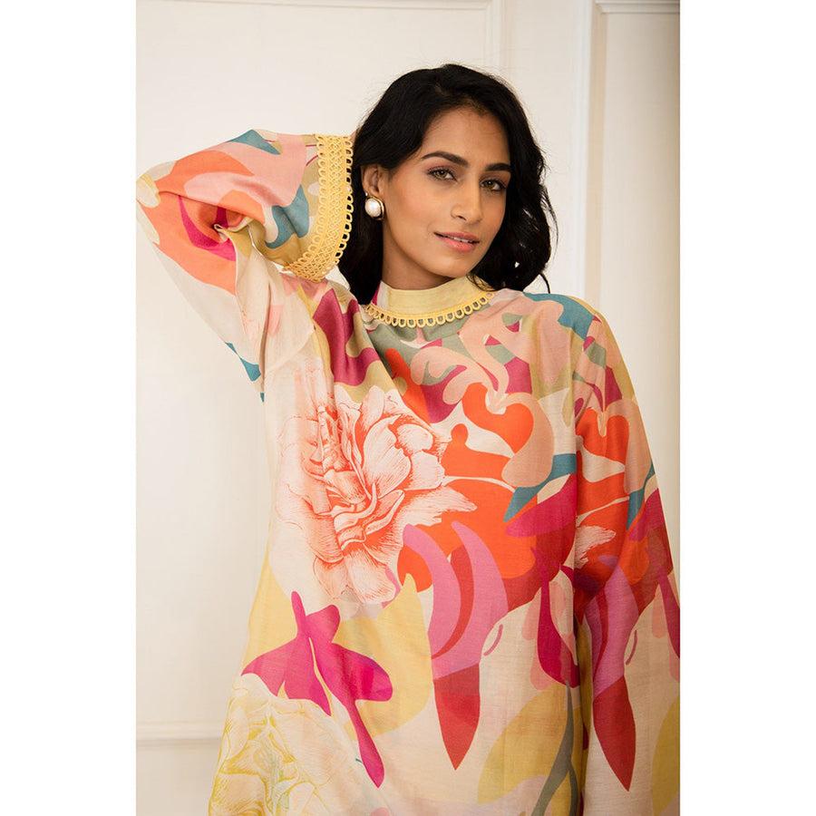 A model showcasing Multicolor Floral Printed Coord Set by Varun Bahl from Varun Bahl's collection A model showcasing Multicolor Floral Printed Coord Set by Varun Bahl from Varun Bahl's collection
