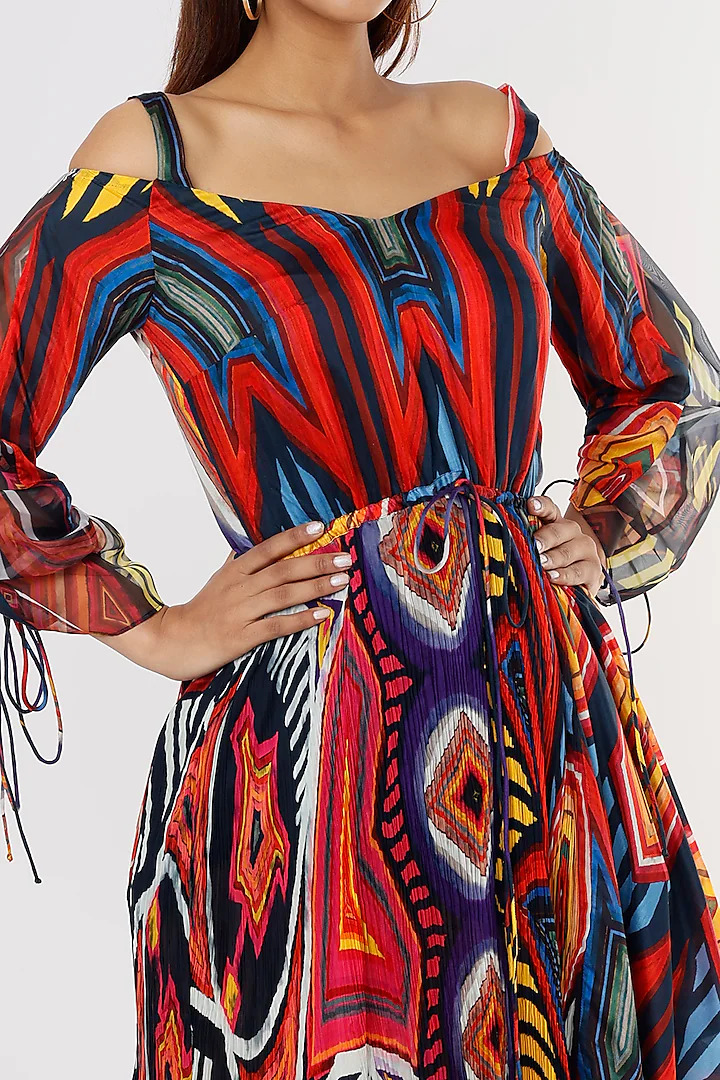 A model showcasing Multicolored Printed Asymmetrical Dress by Saaksha And Kinni from Saaksha And Kinni's collection A model showcasing Multicolored Printed Asymmetrical Dress by Saaksha And Kinni from Saaksha And Kinni's collection