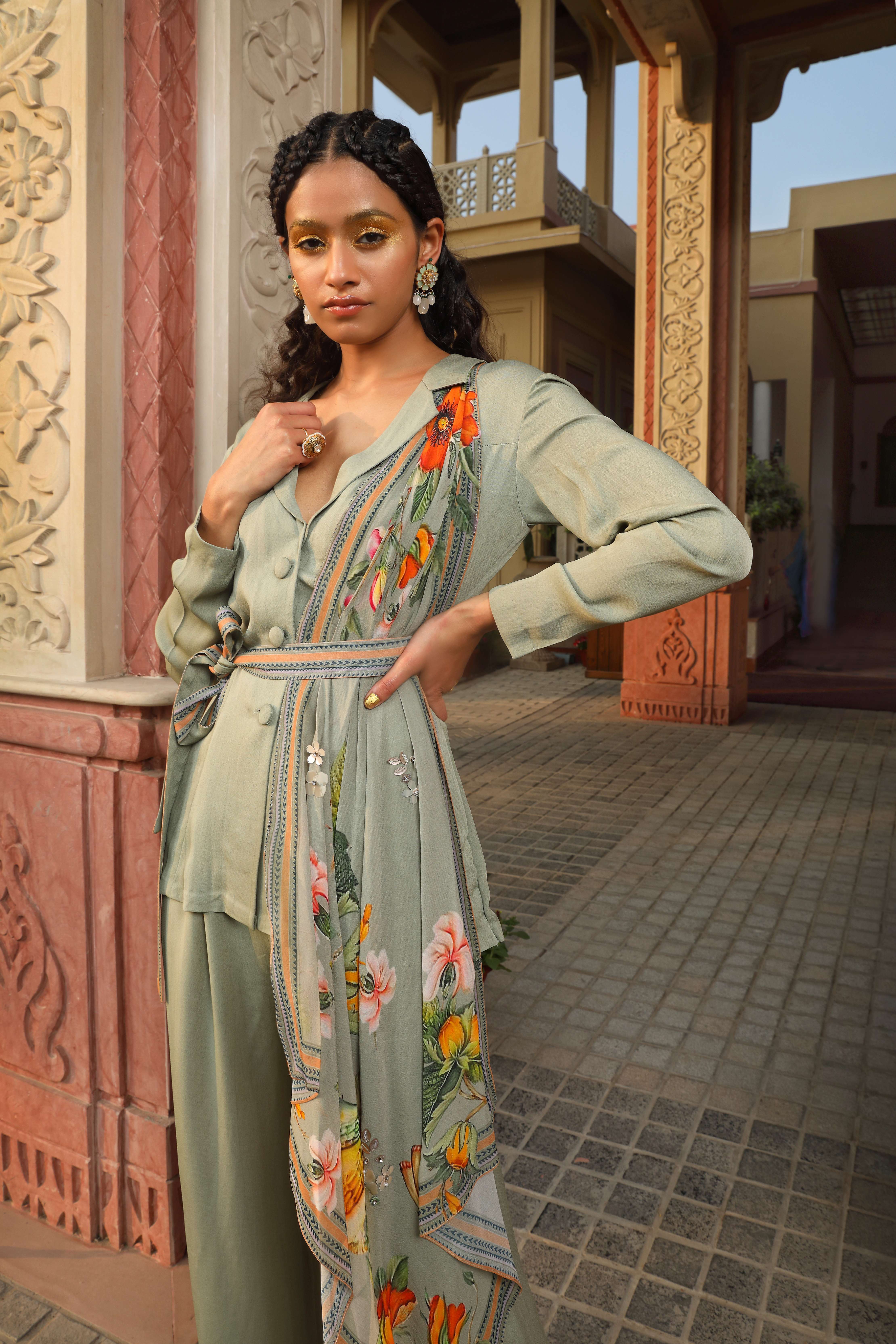 A model showcasing Draped Coord Set by Mavish from Mavish's collection