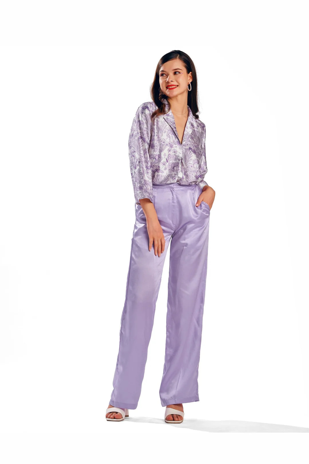 A model showcasing Anastasia Satin Coord Set by Zilaire from Zilaire's collection