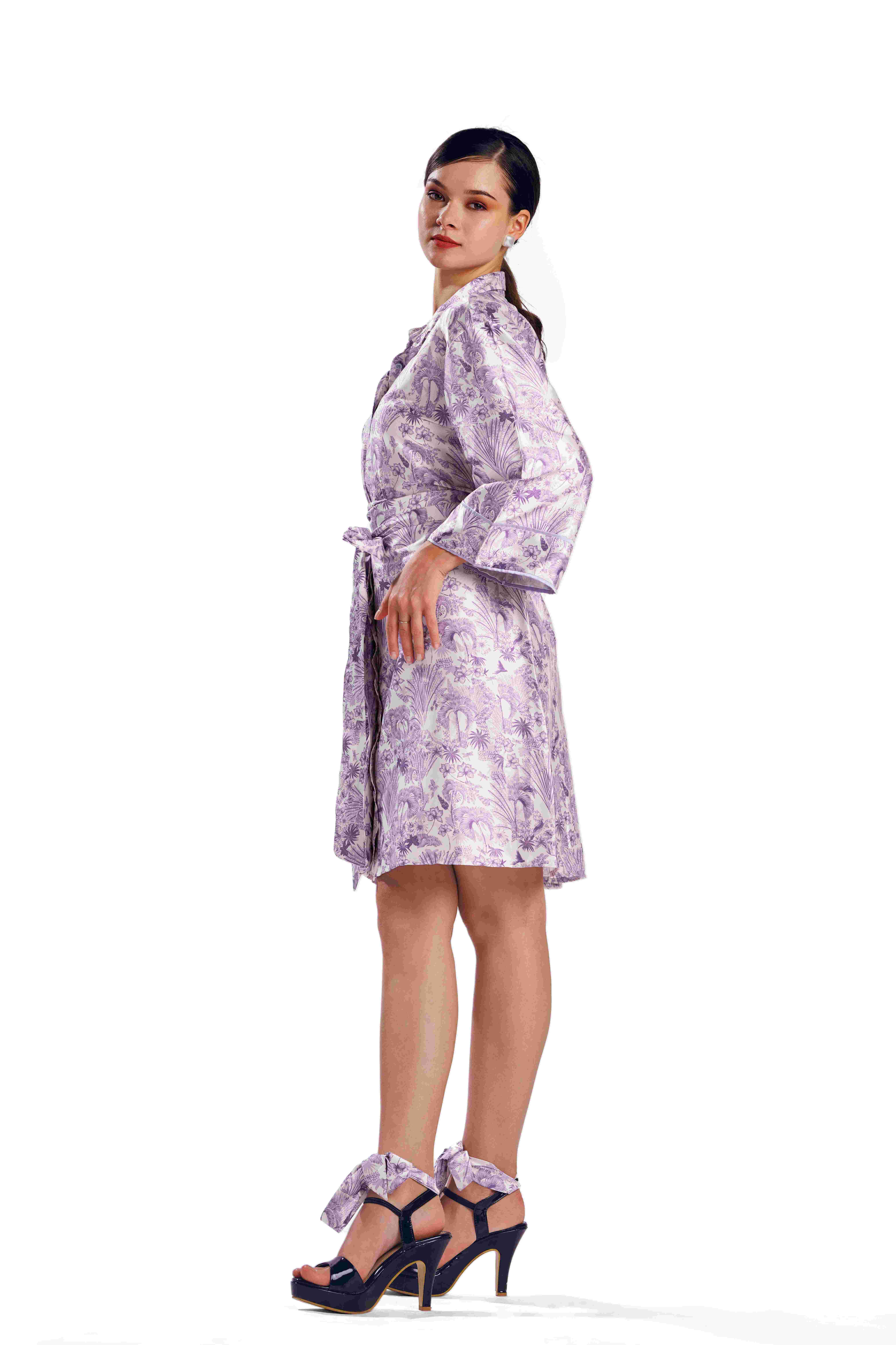 A model showcasing Auroral Lilac Dress by Zilaire from Zilaire's collection