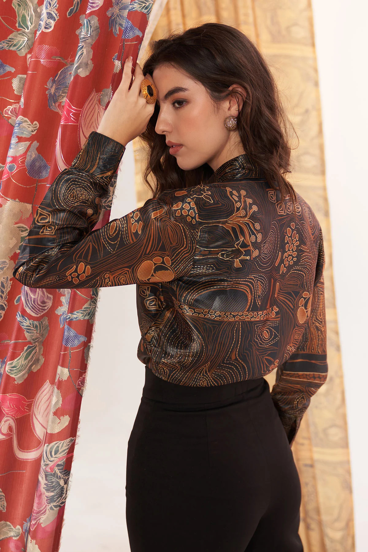 A model showcasing Brown Zebra Print Applique Shirt by Puneet Kapoor Label from Puneet Kapoor Label's collection