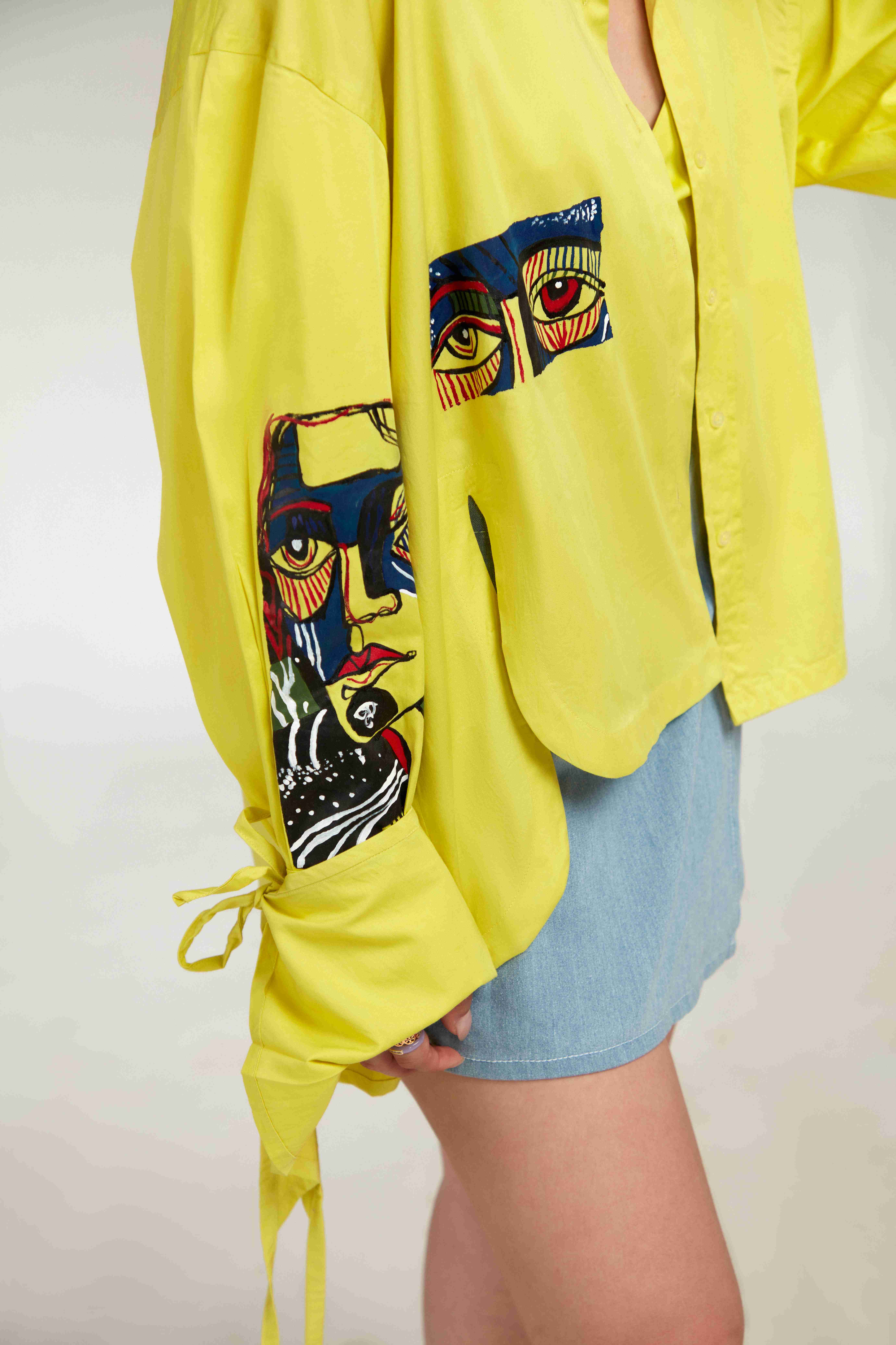 A model showcasing Bonny Yellow Heart Shirt by Zilaire from Zilaire's collection