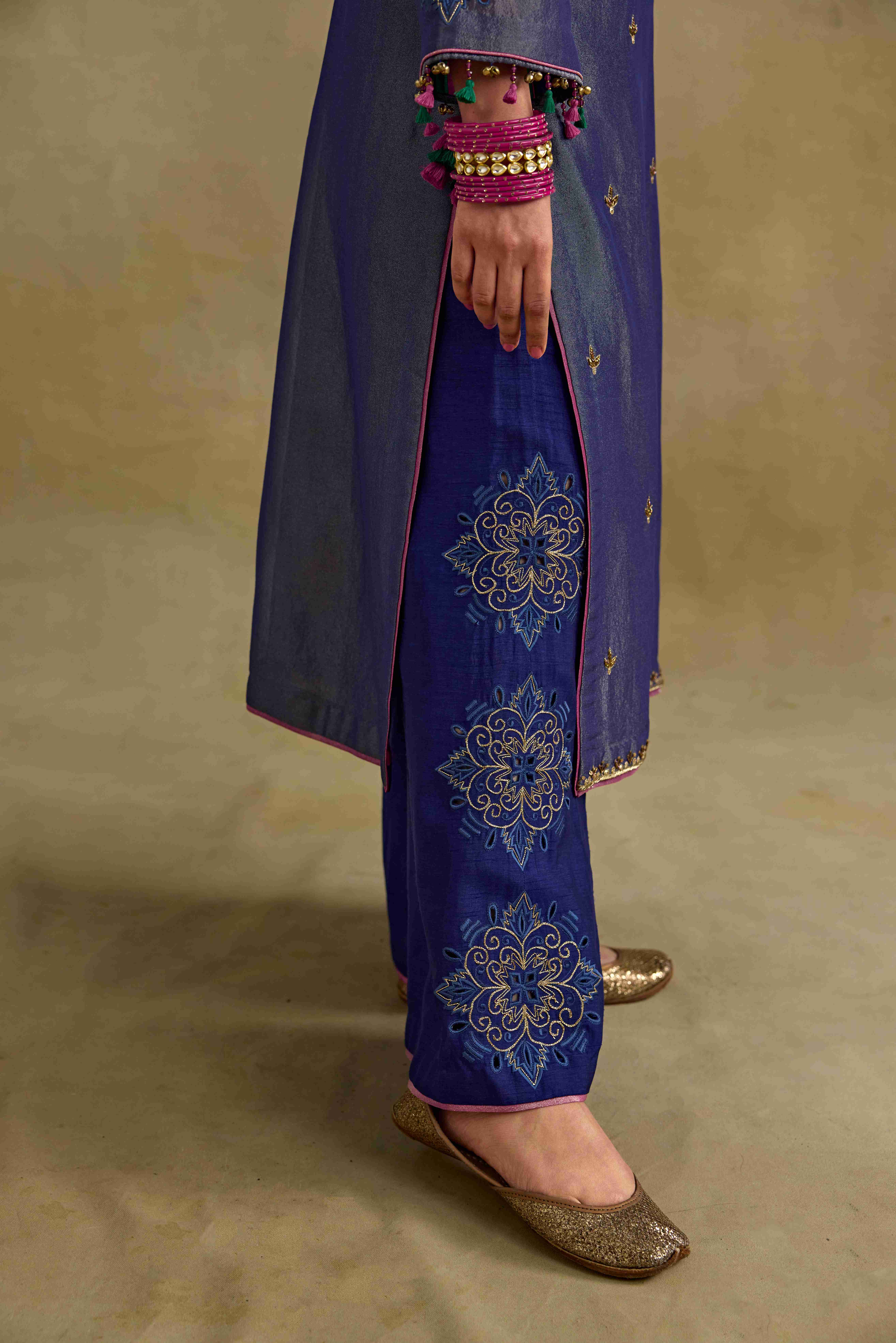 A model showcasing Anam Blue Kurta Set by Nirvair from Nirvair's collection