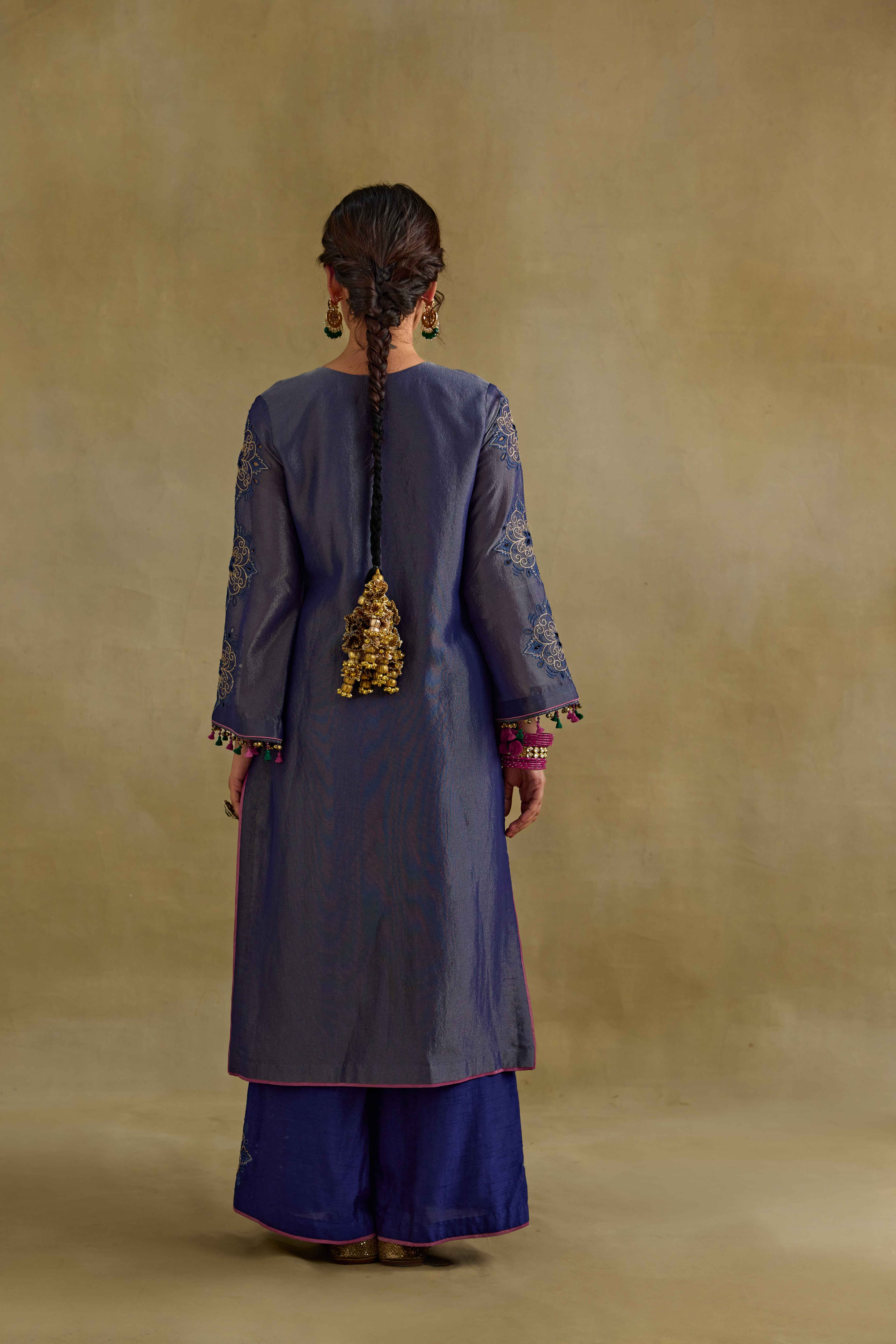A model showcasing Anam Blue Kurta Set by Nirvair from Nirvair's collection