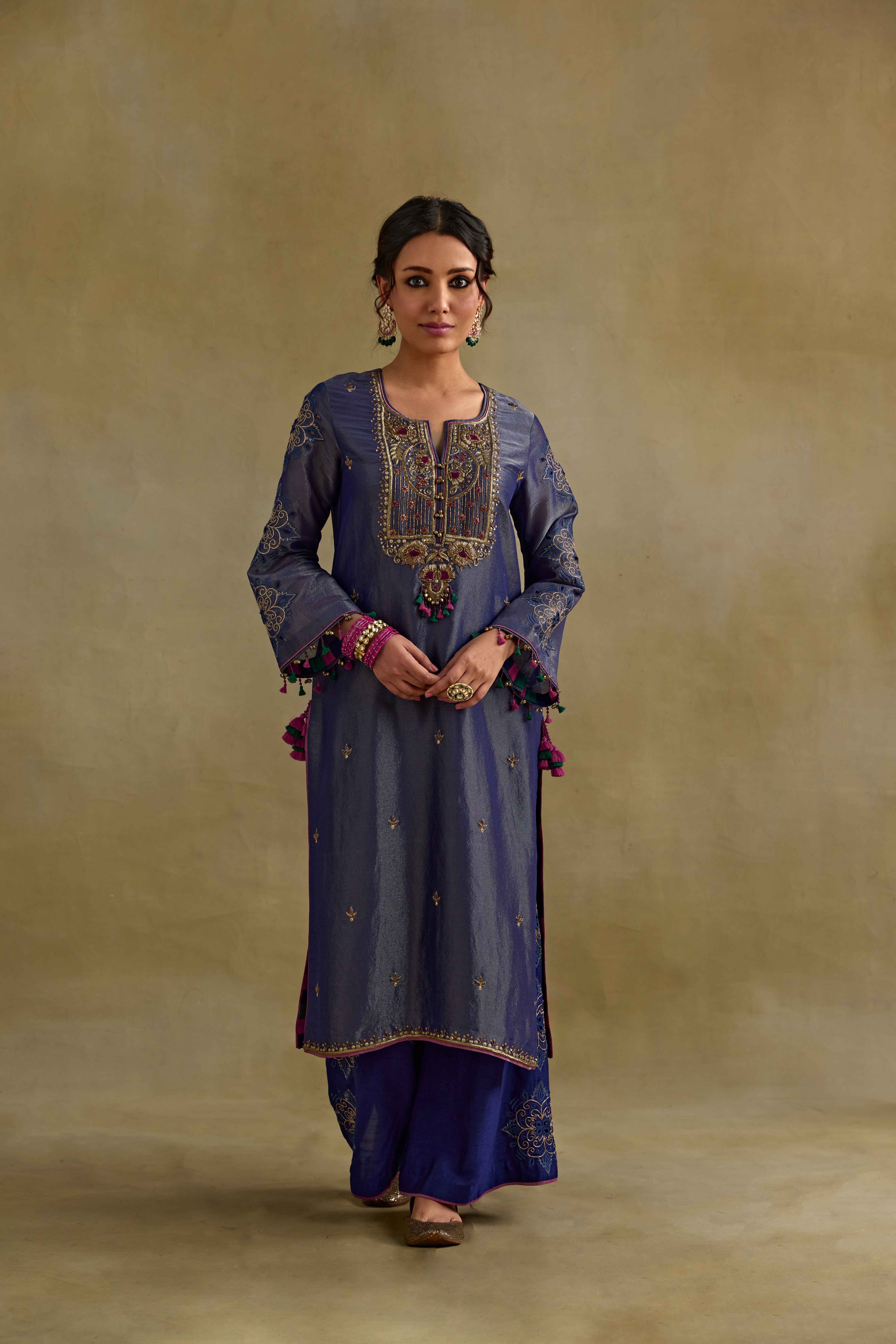 A model showcasing Anam Blue Kurta Set Feature image by Nirvair from Nirvair's collection