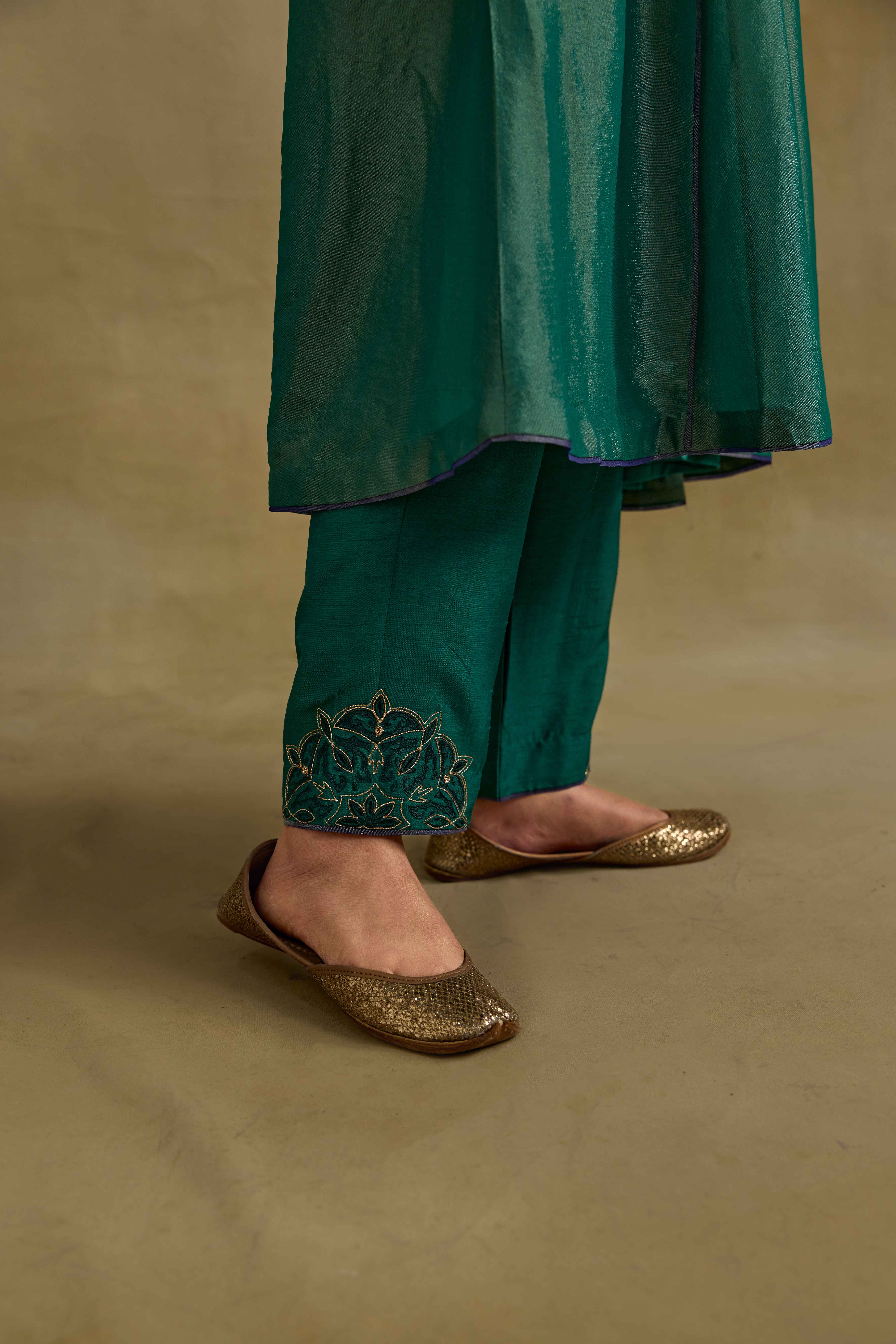 A model showcasing Eknoor A Line Tissue Kurta Set by Nirvair from Nirvair's collection