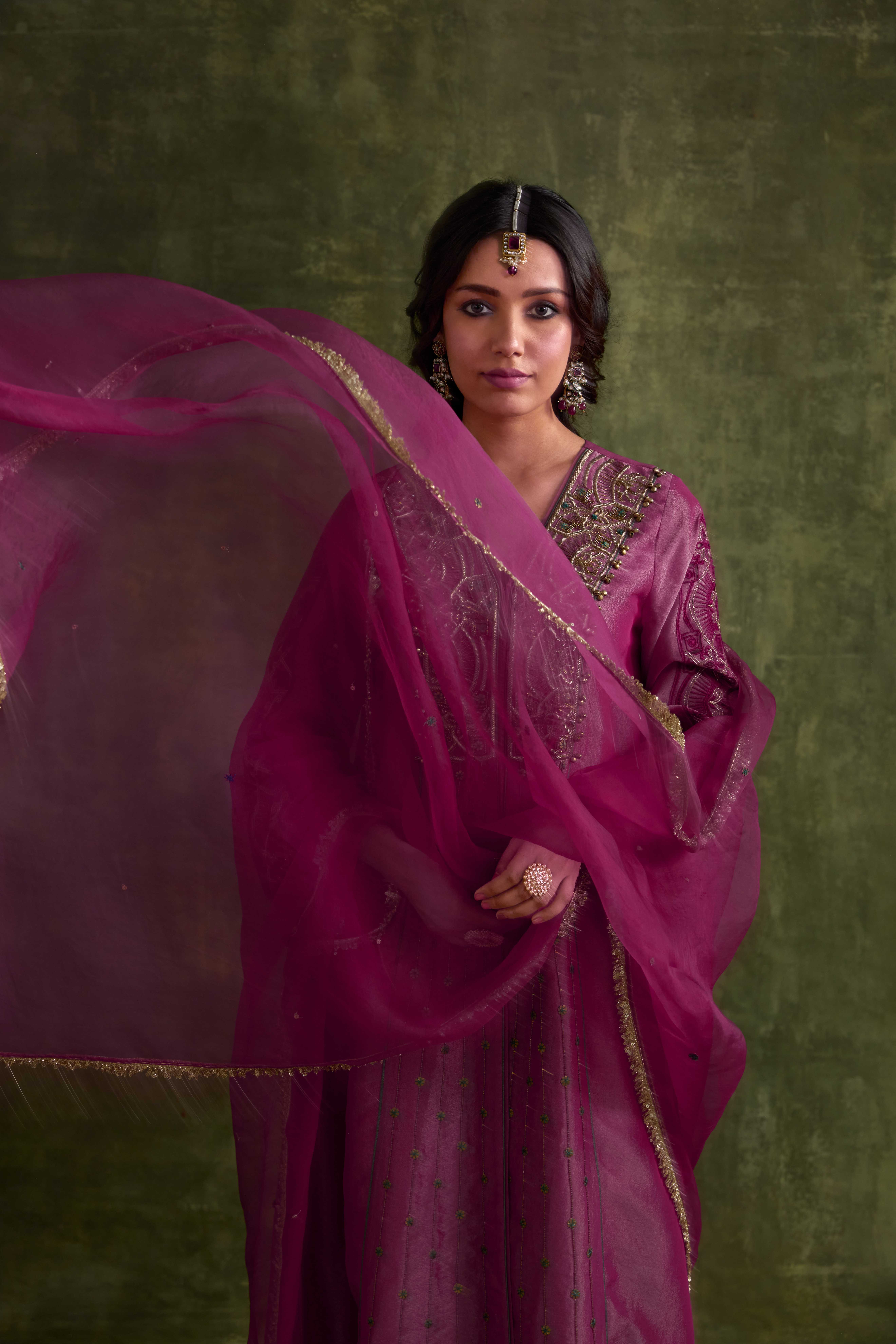 A model showcasing Hasrat Organza Dupatta by Nirvair from Nirvair's collection A model showcasing Hasrat Organza Dupatta by Nirvair from Nirvair's collection