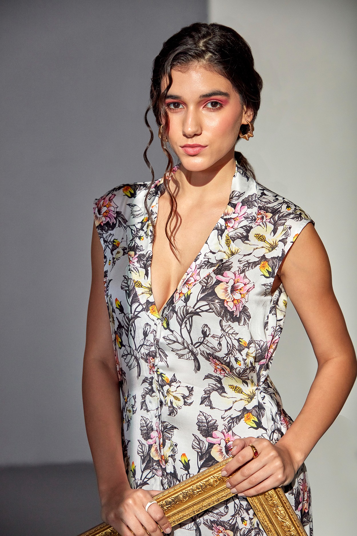 A model showcasing Moonrise Floral Dress by Zilaire from Zilaire's collection