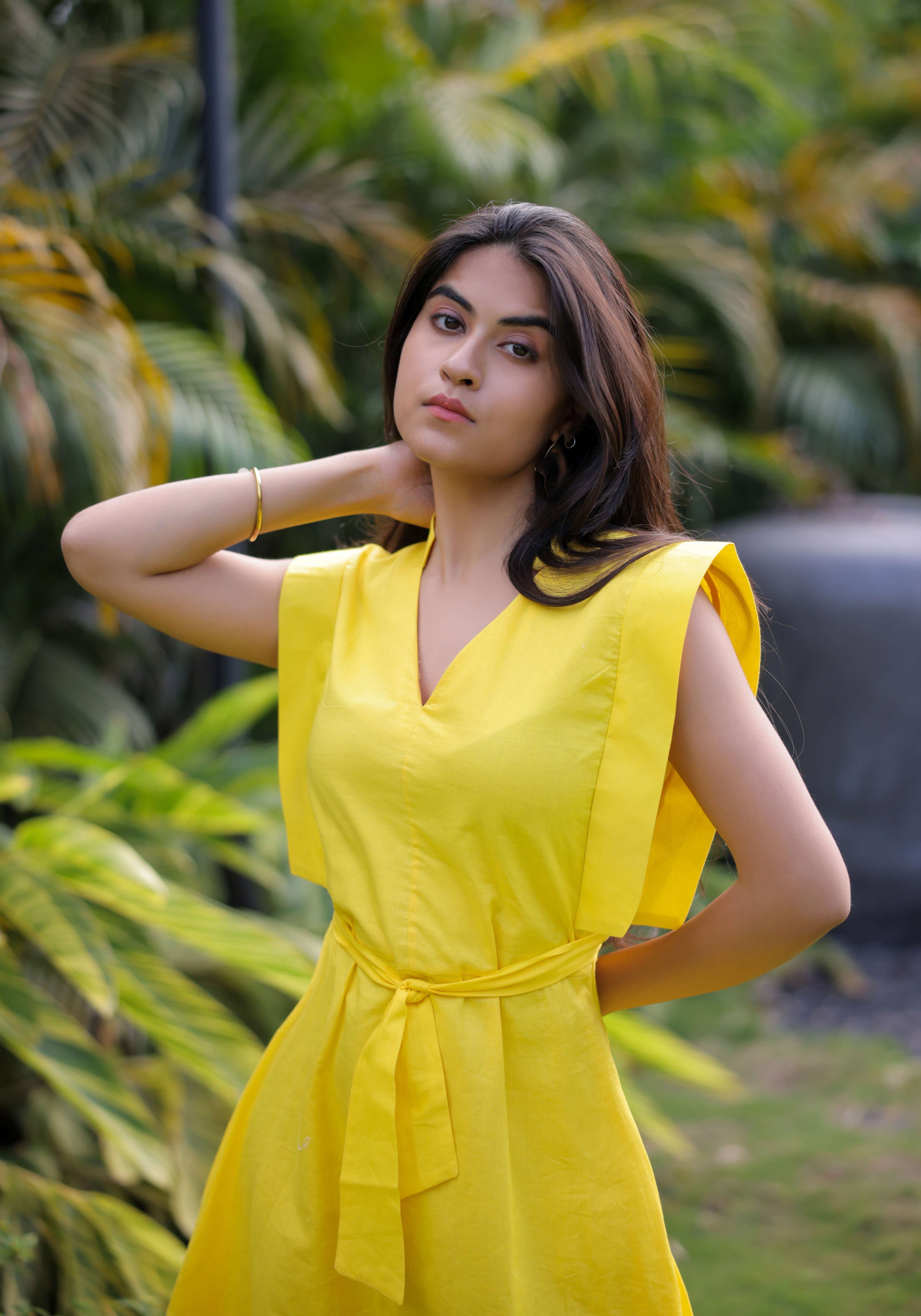 A model showcasing Yellow Maxi Dress by Foram Patel from Foram Patel's collection