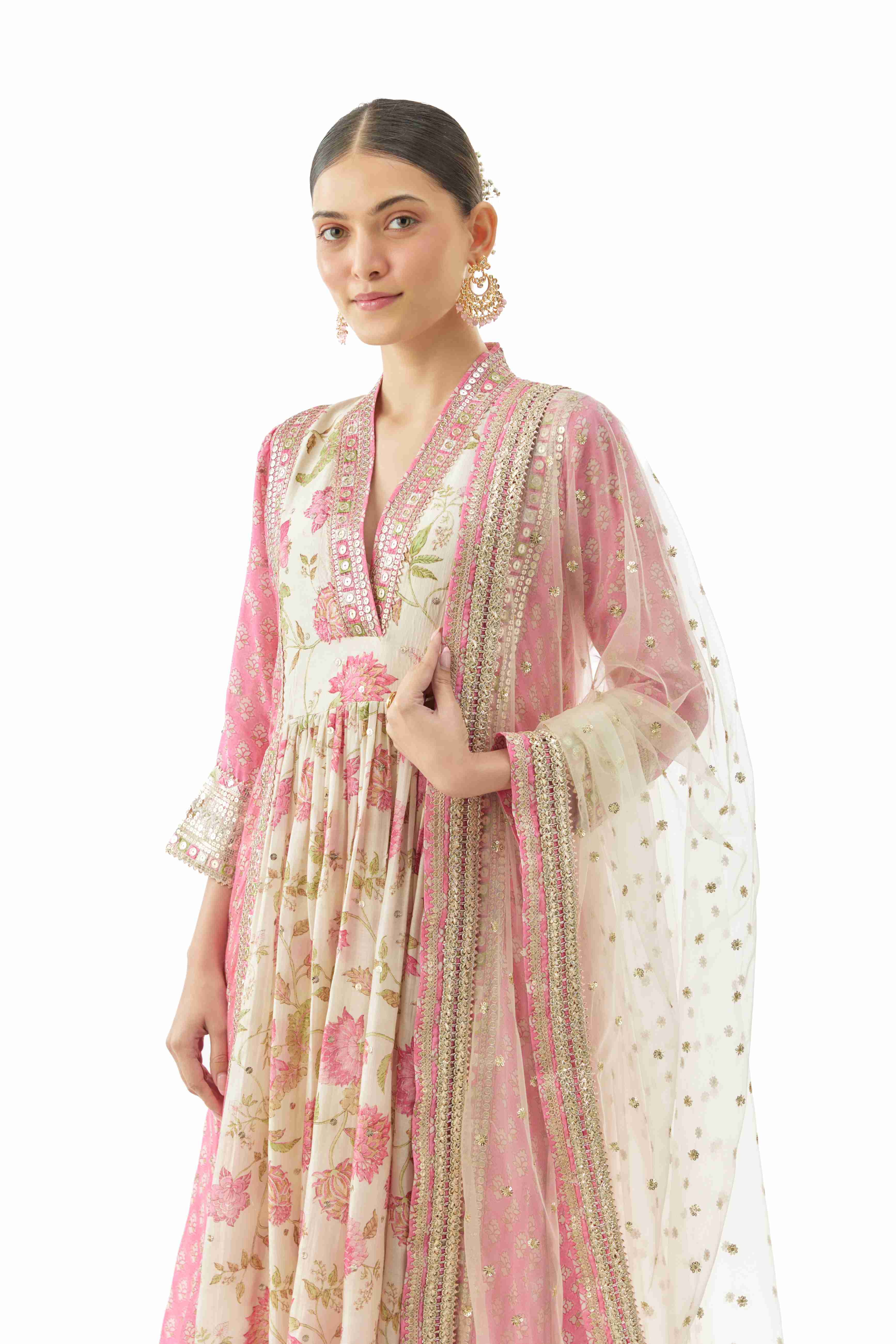A model showcasing Riya Tunic With Palazzo And Dupatta by Gopi Vaid from Gopi Vaid's collection
