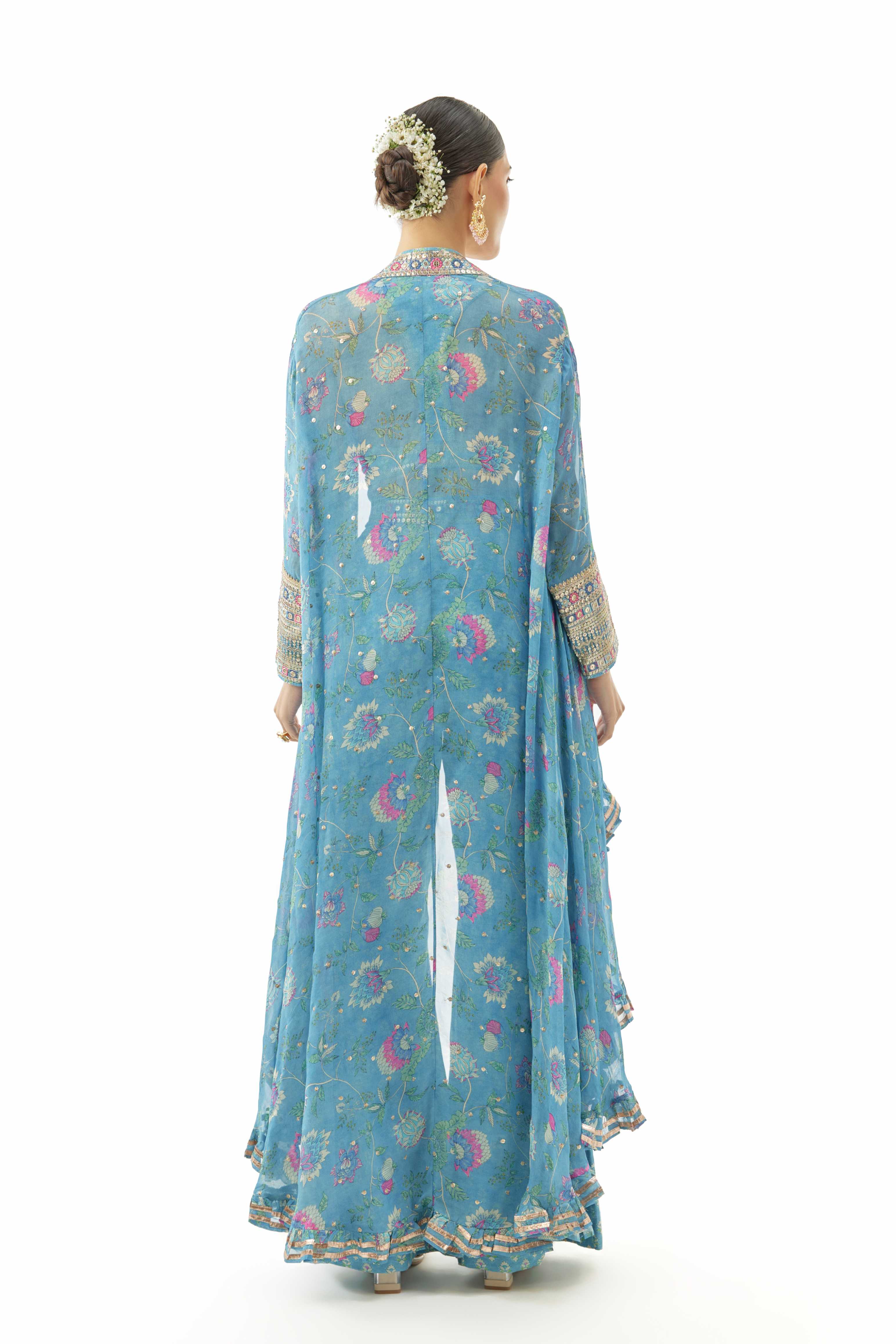 A model showcasing Gunjan Blue Pants Set by Gopi Vaid from Gopi Vaid's collection