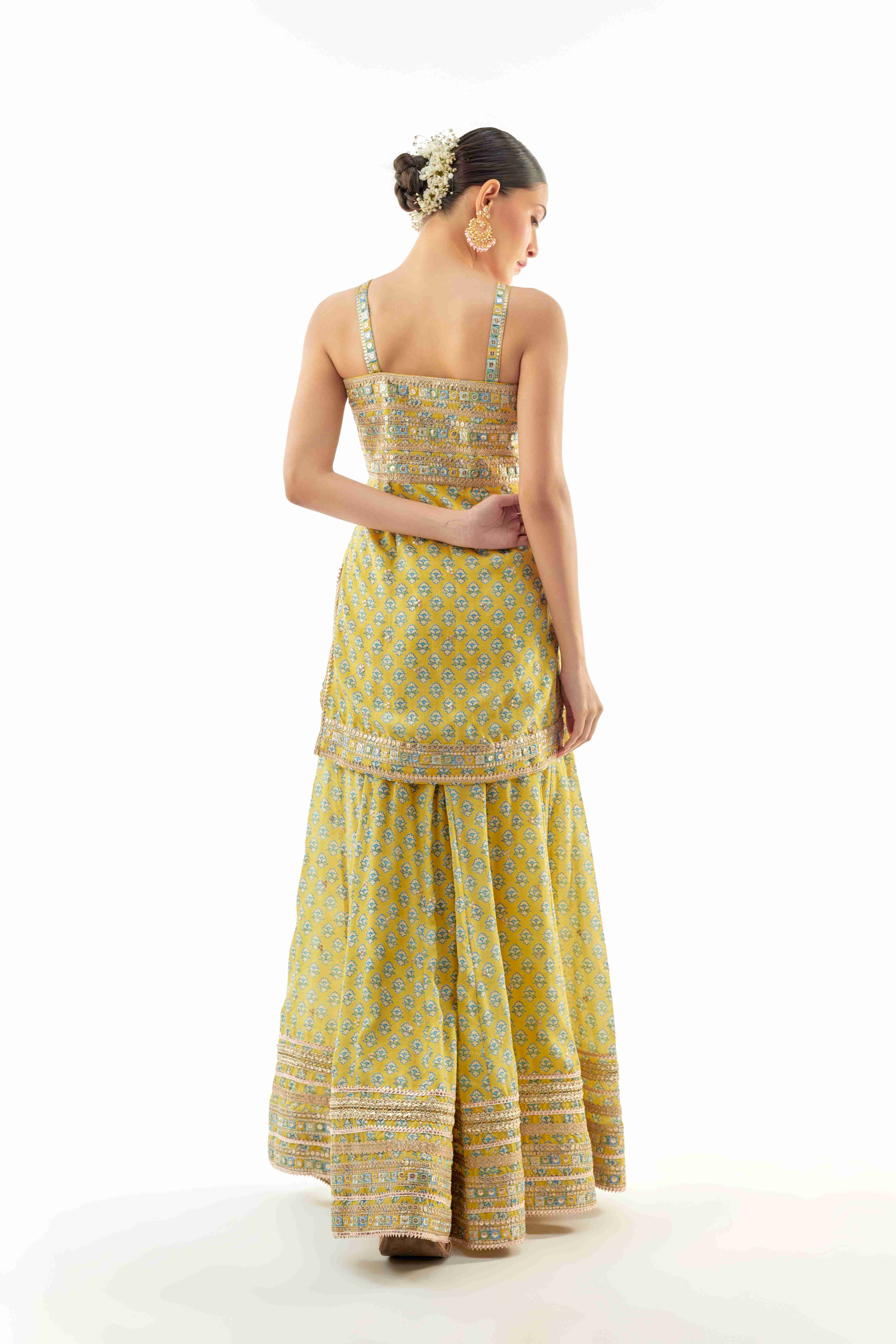 A model showcasing Nitya Cotton Silk Strappy Set by Gopi Vaid from Gopi Vaid's collection